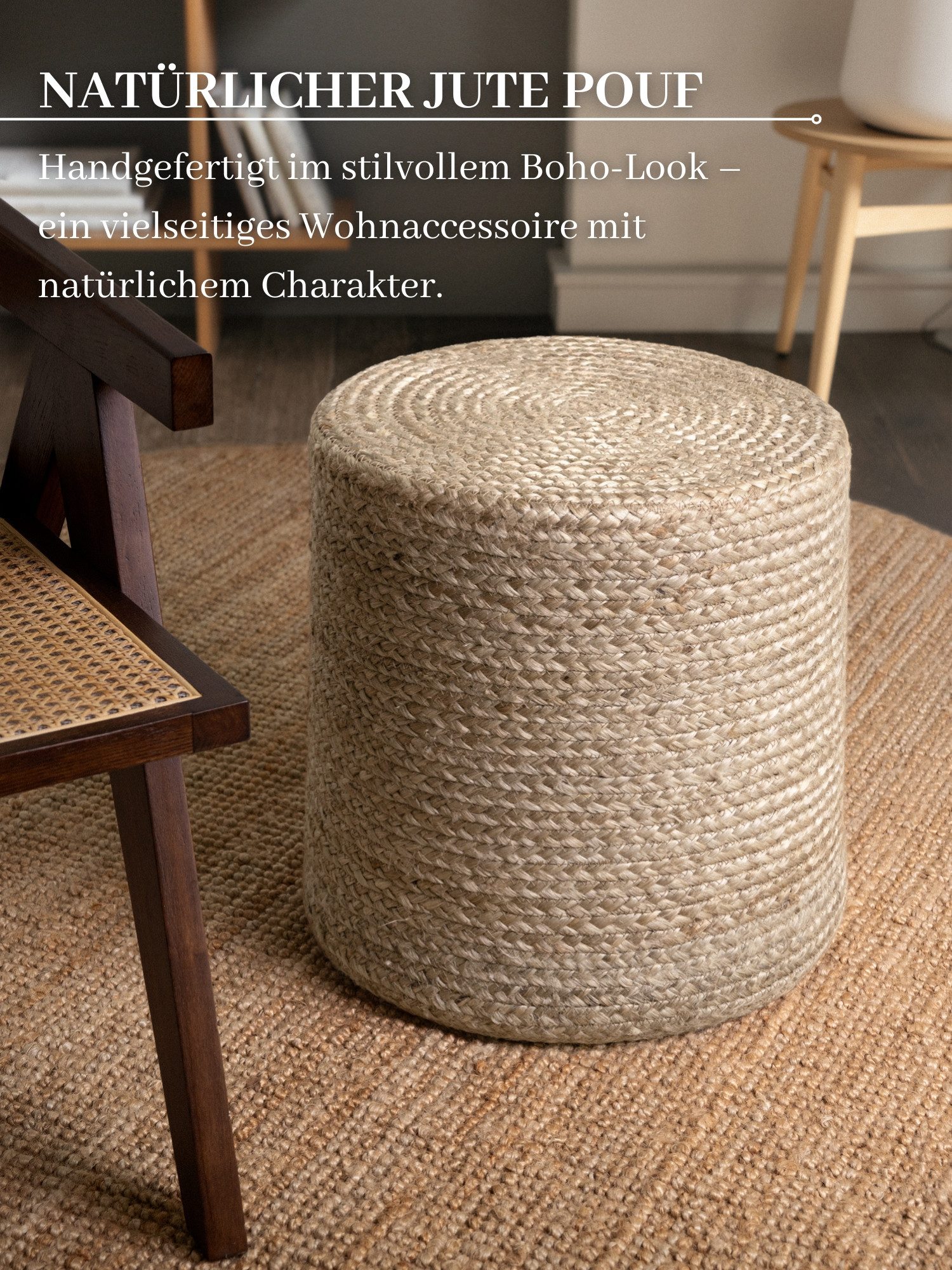 HANSE Home Pouf Looma, Jute (1-St), Jute, Natur, Wohnzimmer, Esszimmer, Schlafzimmer, Flur, Modern, Boho