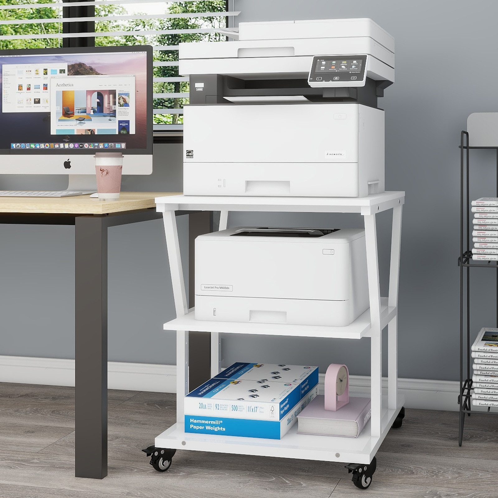 PUNCIA Druckertisch 3 Schichten 50x50cm Heim Büro mit Raddrucker Aufbewahrungshalter Tisch (1-St), 4-stufig höhenverstellbare Mittelebene, 140 kg Tragkraft