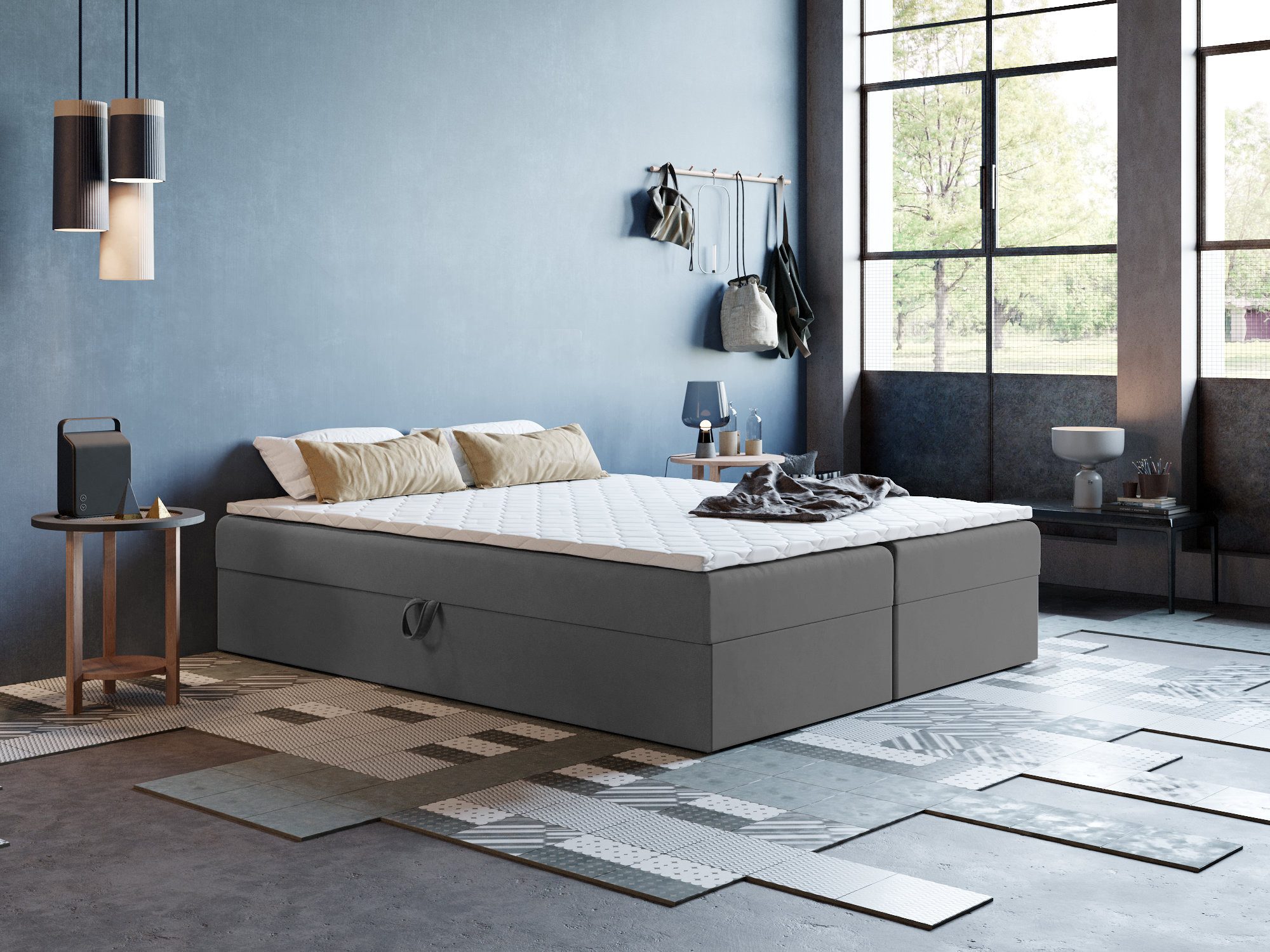 Godre Boxspringbett mit Bettkasten ARES 2 - 120x200 cm - Bonell Matratze und Topper (Bett + Matratze + Topper T-25), Bett mit zwei seitlich zu öffnenden Kästen