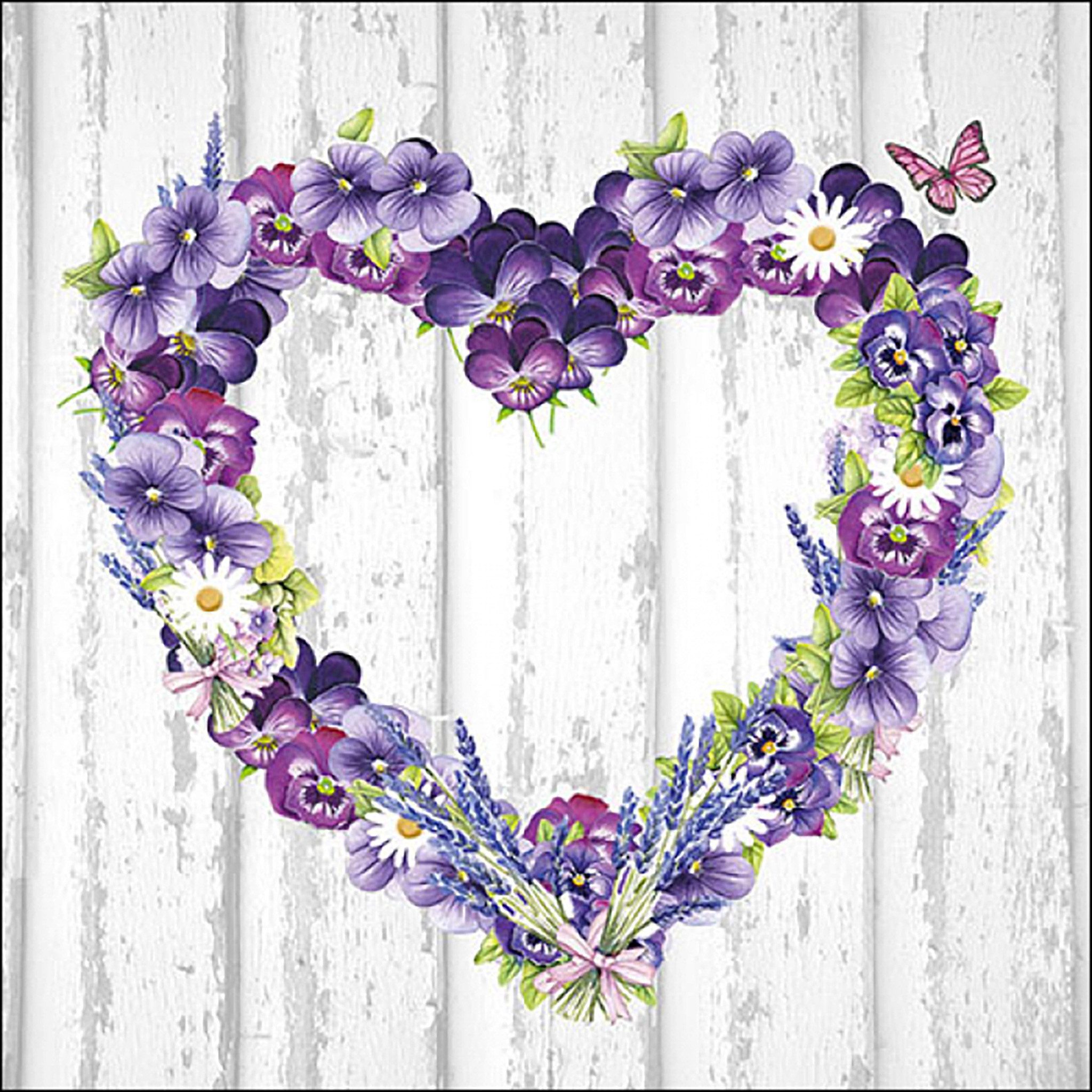 Ambiente Luxury Paper Products Papierserviette, Servietten Papier 33x33cm 3-lagig mit Blumenkranz Herzmotiv 20 Stück
