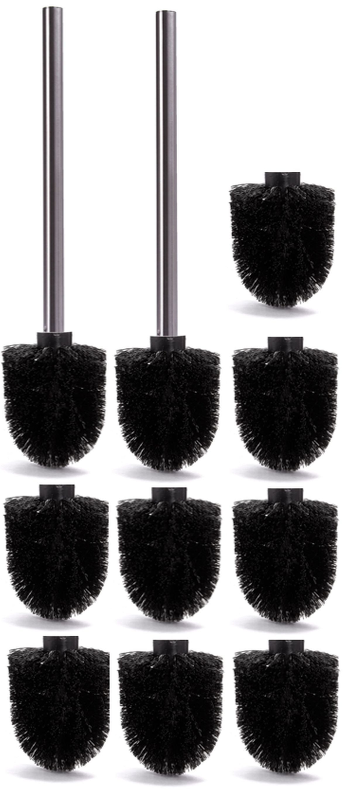 MSV WC-Reinigungsbürste 10x Ersatz Bürstenkopf Schwarz + 2x Griff Edelstahl Toilettenbürste