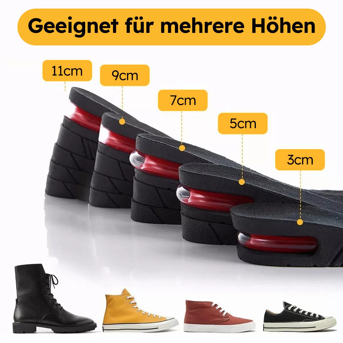 MOPUEA Einlegesohlen Sport Höhe Kissen verstellbar Schuheinlegesohlen (Set, 2-tlg., Höhenverstellbare Einlegesohlen mit atmungsaktivem Mesh-Gewebe), Unsichtbare – Bild 2 von 5