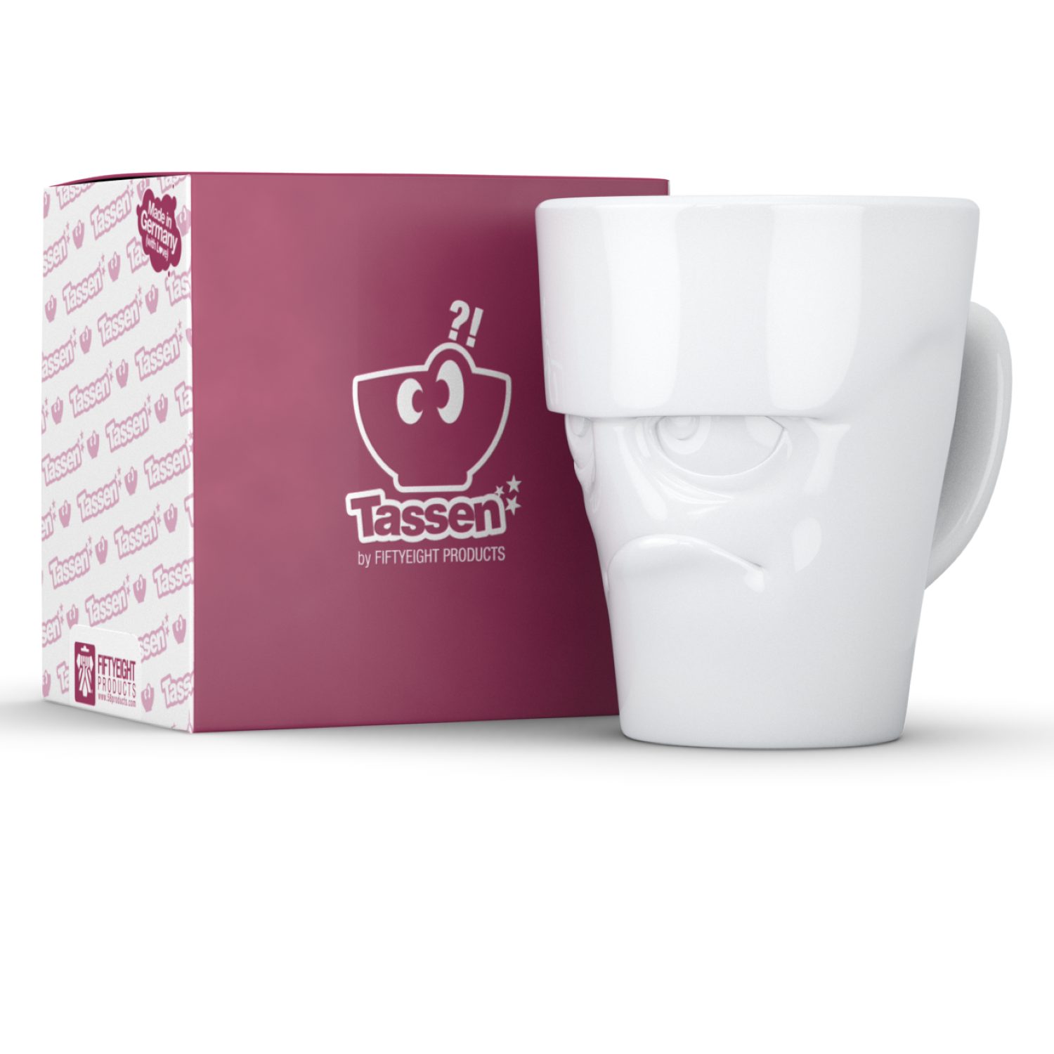 FIFTYEIGHT PRODUCTS Becher Henkelbecher Grummelig in weiß, 350 ml, Porzellan, Geschliffener Fuß, glasierter Mundrand