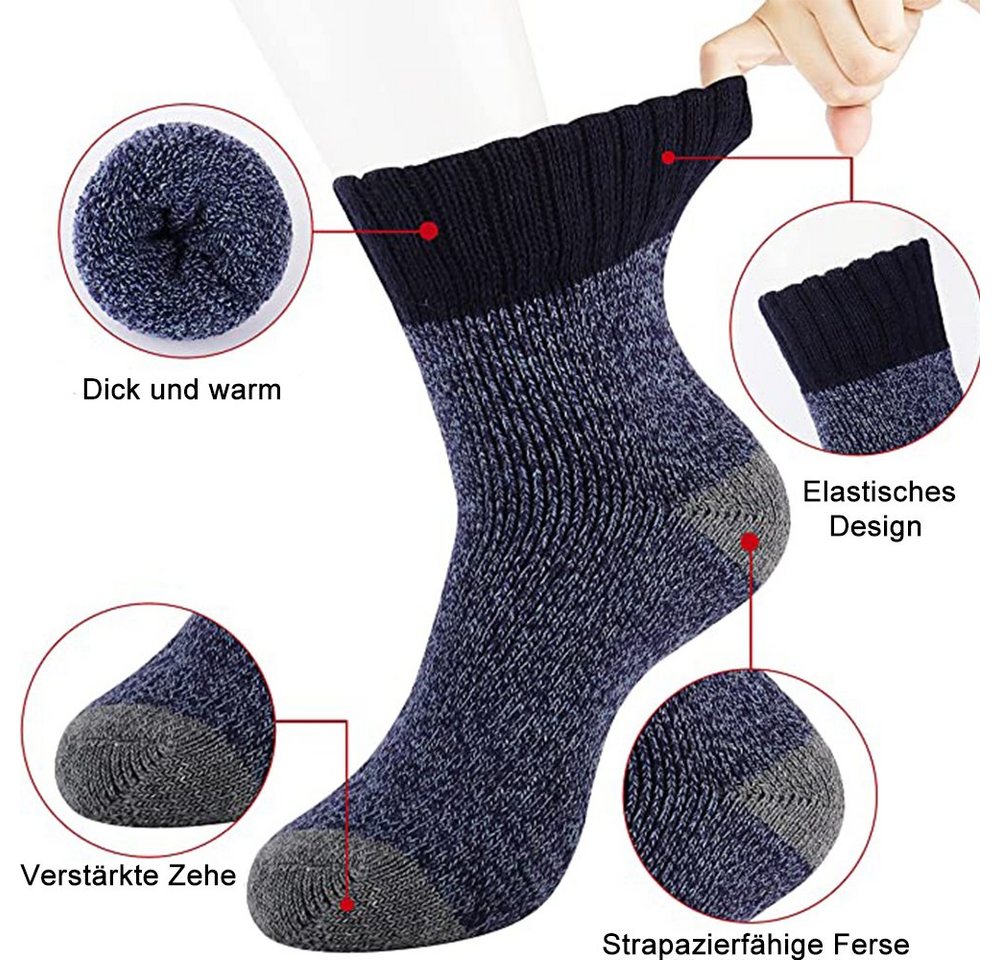 Thumbnail - zggzerg Wintervlies Wollsocken Herren, 5 Paar Dicke Frotteesohle Warme Socken, Größe 38-45, (5-St)