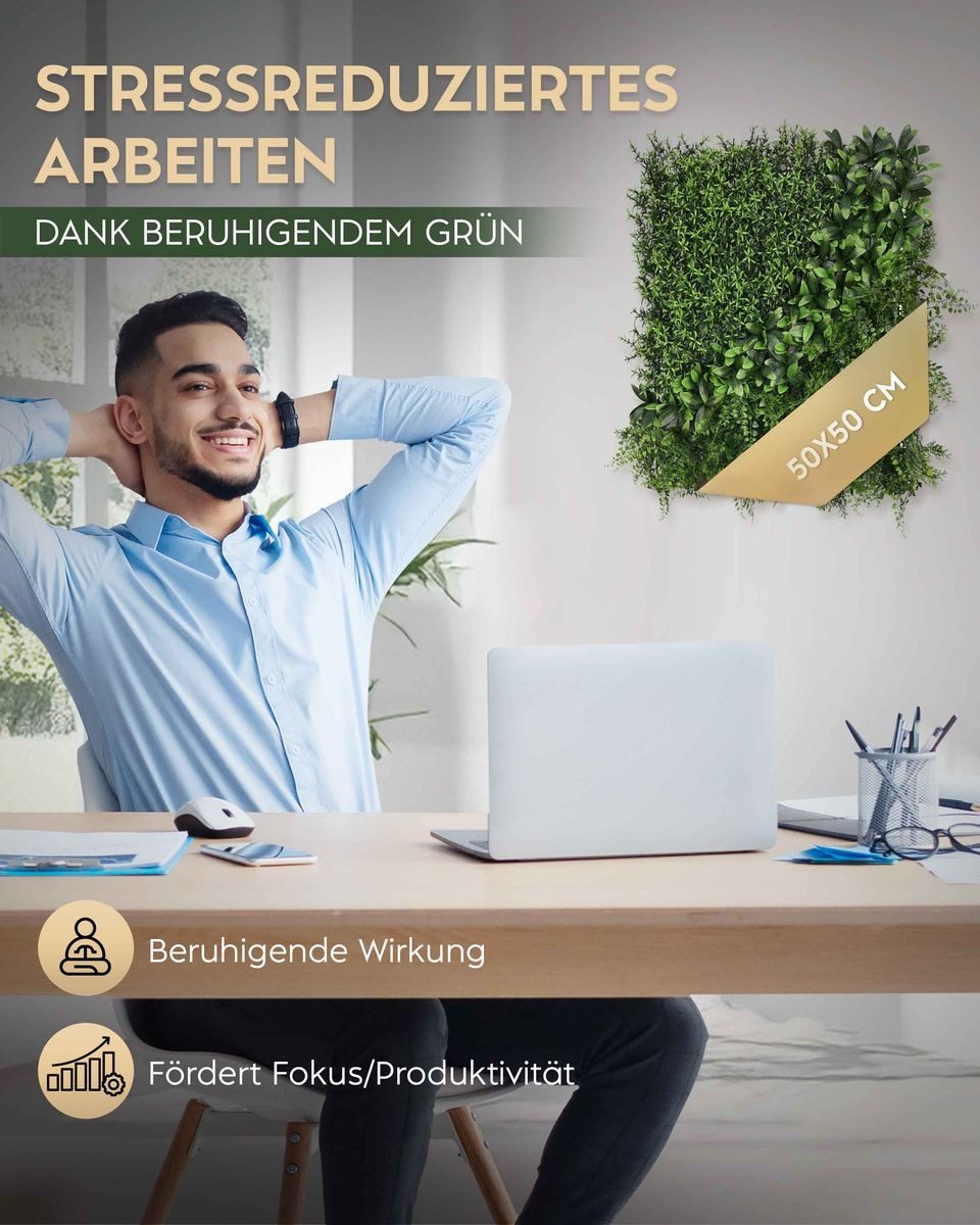 Kunstpflanze Künstliche Pflanzenwand Indoor & Outdoor, Blumenwand, Green Wall Waldgrün, JELLE & JACOB, Höhe 50 cm, pflegeleicht & langlebig für Wohlfühl-Atmosphäre