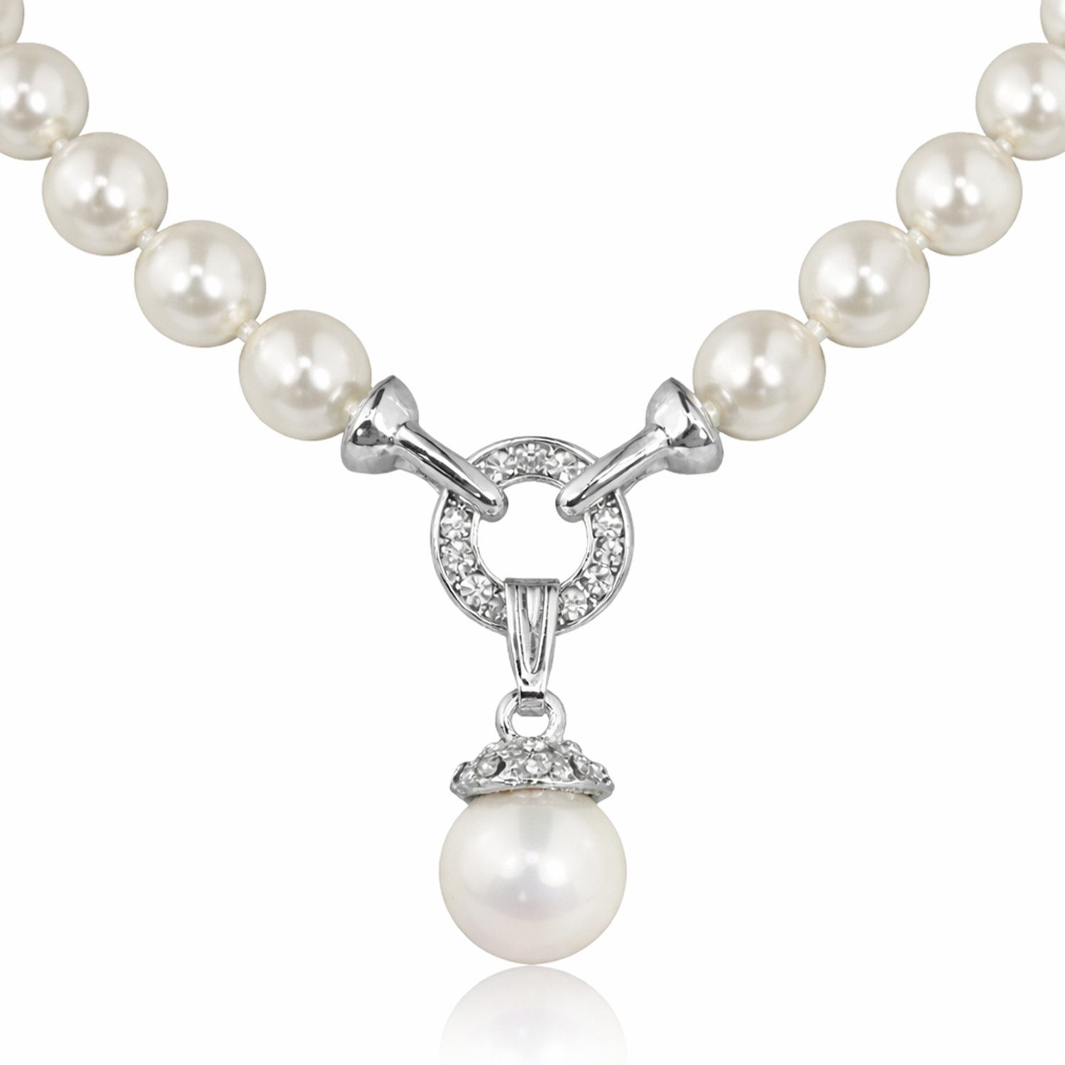 LUISIA® Perlenkette Perlen Collier mit großem Anhänger und Premium Kristallen (1-tlg., inkl. Schmuckbox)