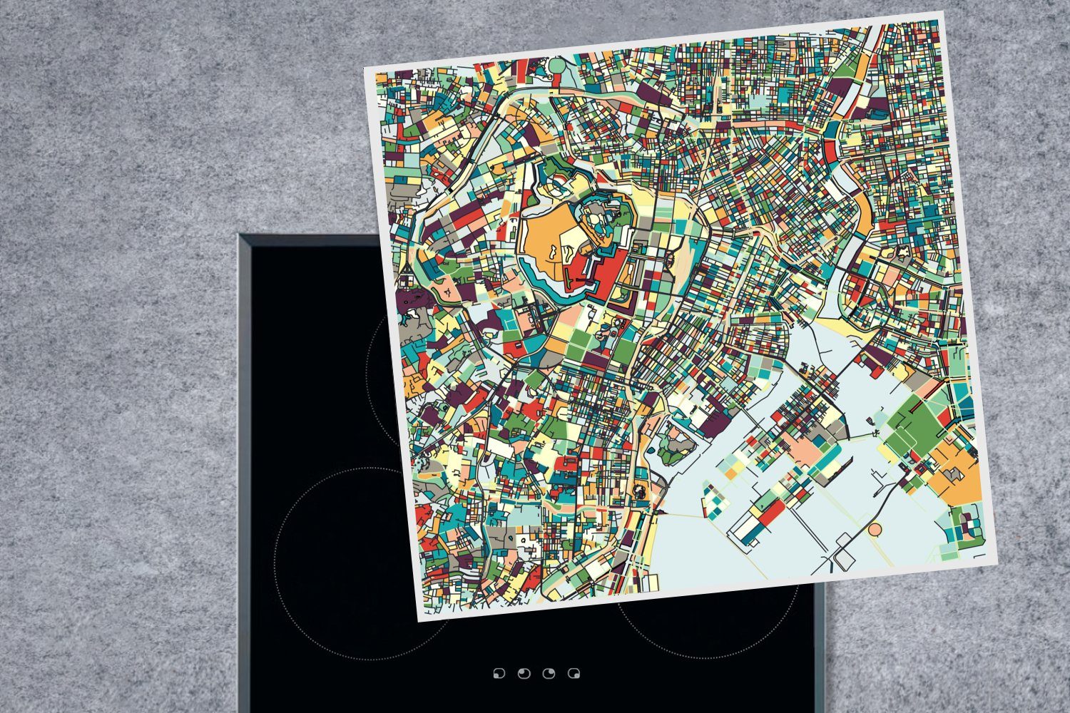 Japan tlg), (1 Karte MuchoWow Vinyl, Arbeitsplatte Ceranfeldabdeckung, küche 78x78 - für Herdblende-/Abdeckplatte cm, - Mosaik,