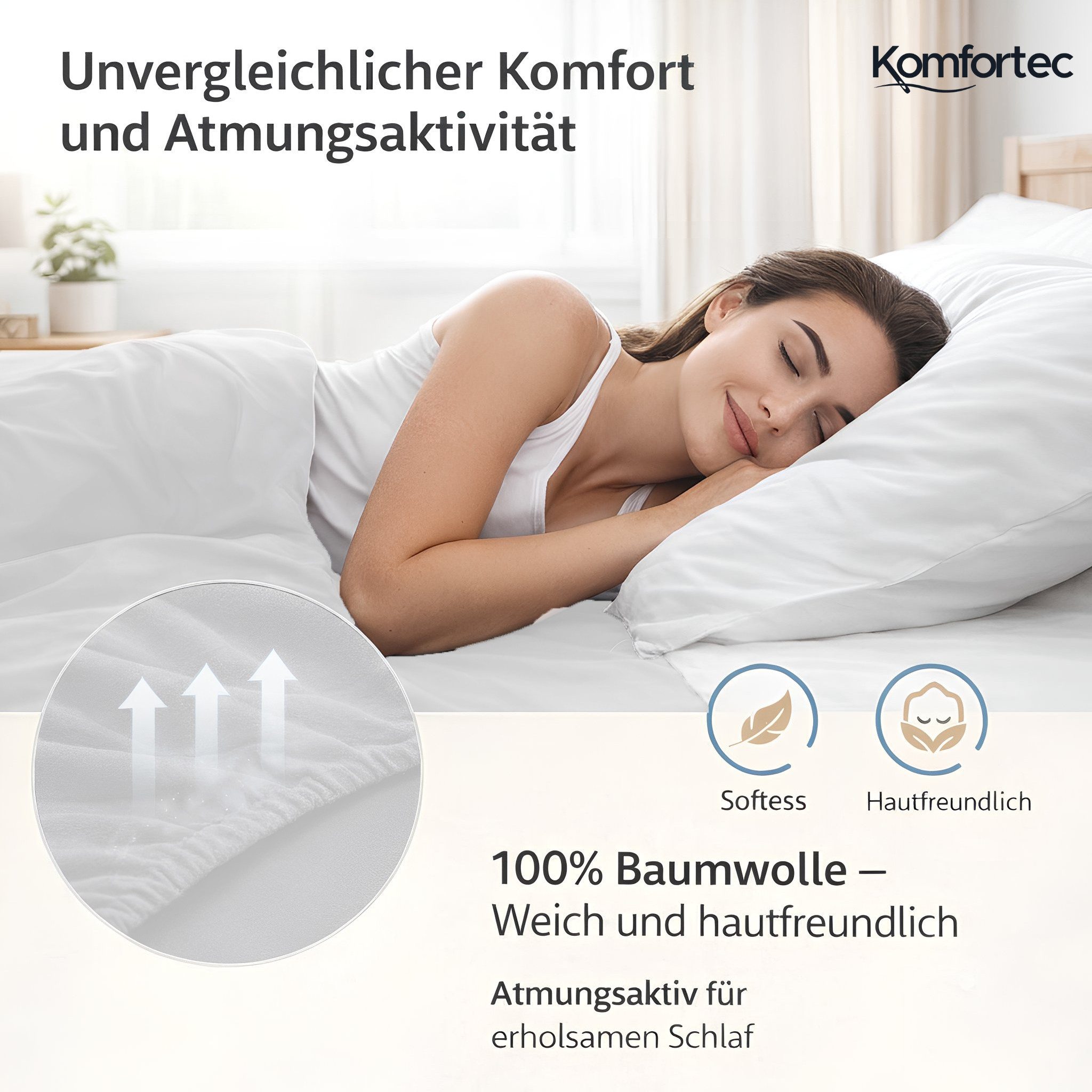 Komfortec Spannbettlaken Jersey Spannbettuch, 90x200, 140x200, 160x200, 180x200 oder 200x200 cm, 100% Baumwolle (135 g/m), Gummizug: Rundum, (1 Stück), OEKO-TEX® Standard 100 Zertifisiert, für Matratzen bis 25 cm Höhe