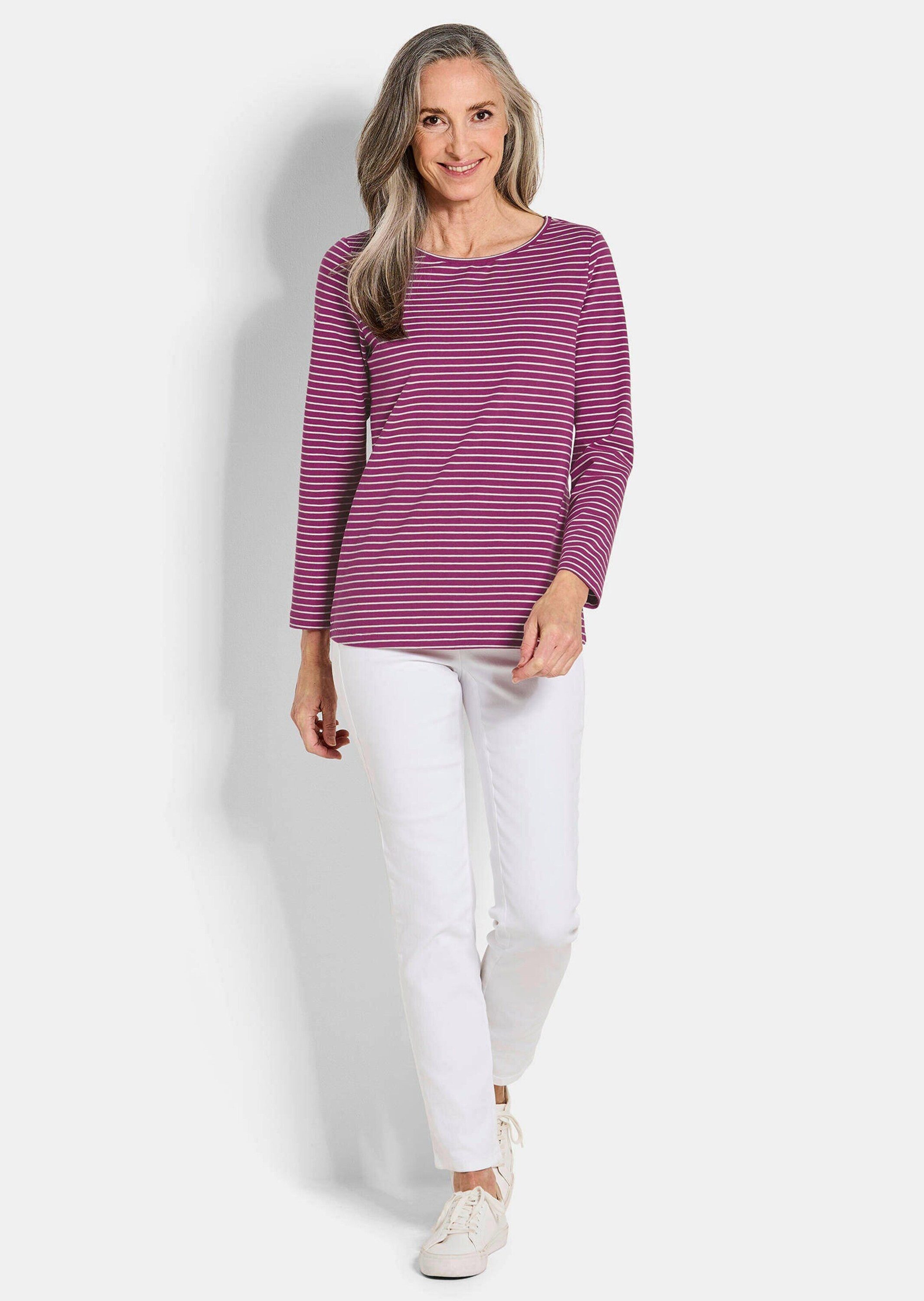 GOLDNER Print-Shirt Langarm 3er-Baumwollshirt-Set Stilvolles Set an leichten Shirts mit U-Boot-Ausschnitt