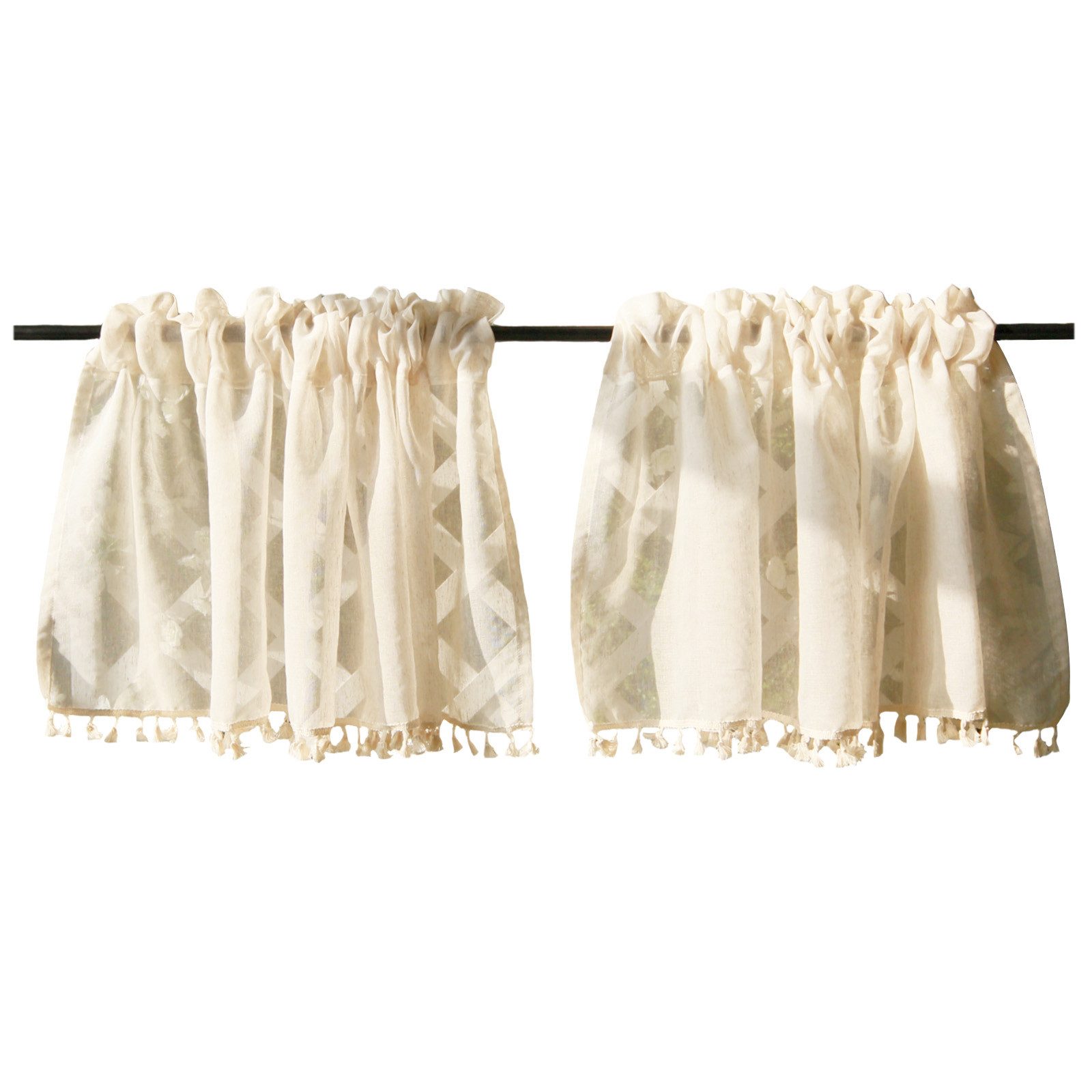 Rosnek Scheibengardine Vintage, Leinen, Quasten, Creme, Stabtasche, für Küc günstig online kaufen