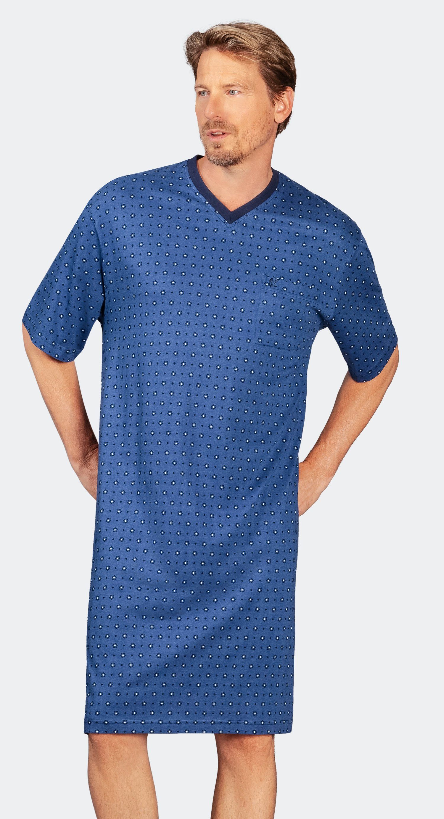 Hajo Nachthemd Herren Schlafshirt mit kurzem Arm (1-tlg) Zeitloses Design