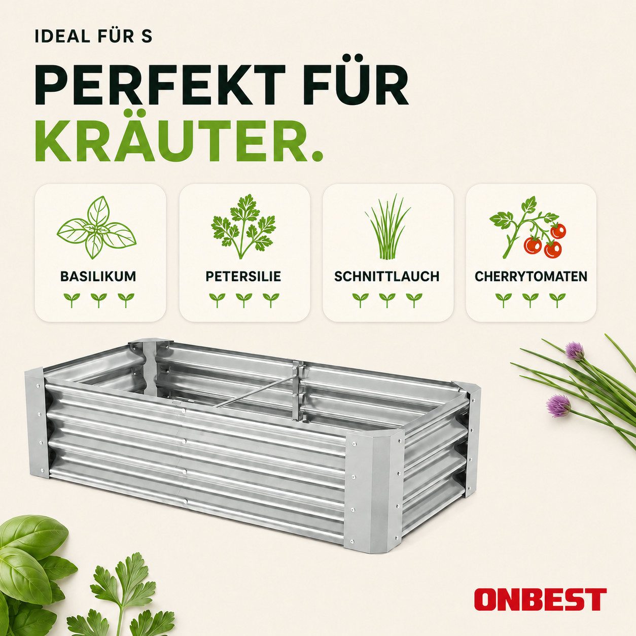 Onbest Hochbeet Metall aus verzinktem 0,4mm Stahl, inklusive Werkzeug & Handschuhe