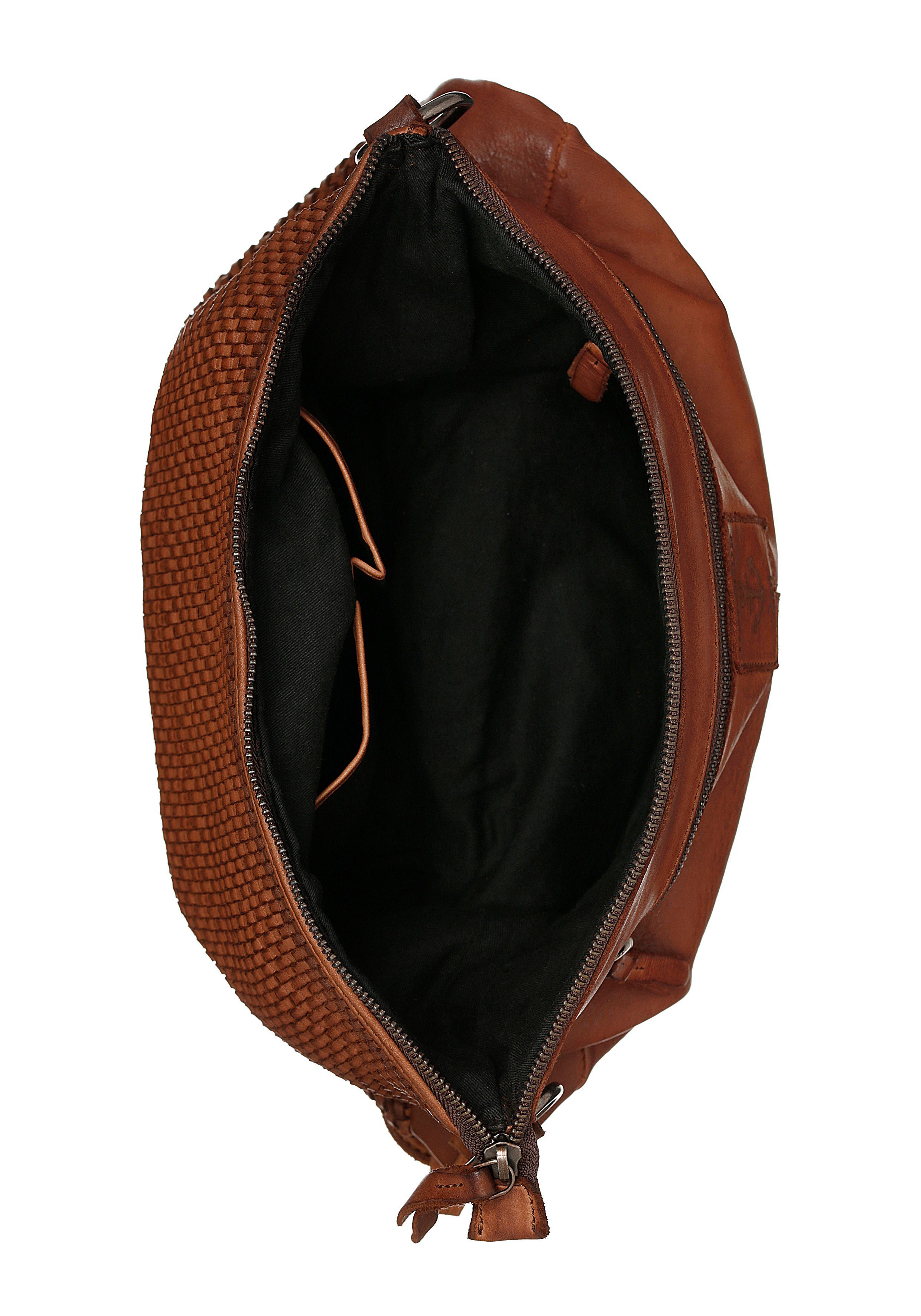 Damen Handtaschen HARBOUR 2nd Hobo B3-9811 sw2-Maureen, aus Leder mit geflochtener Front und typischen Marken-Anker-Label und Sc