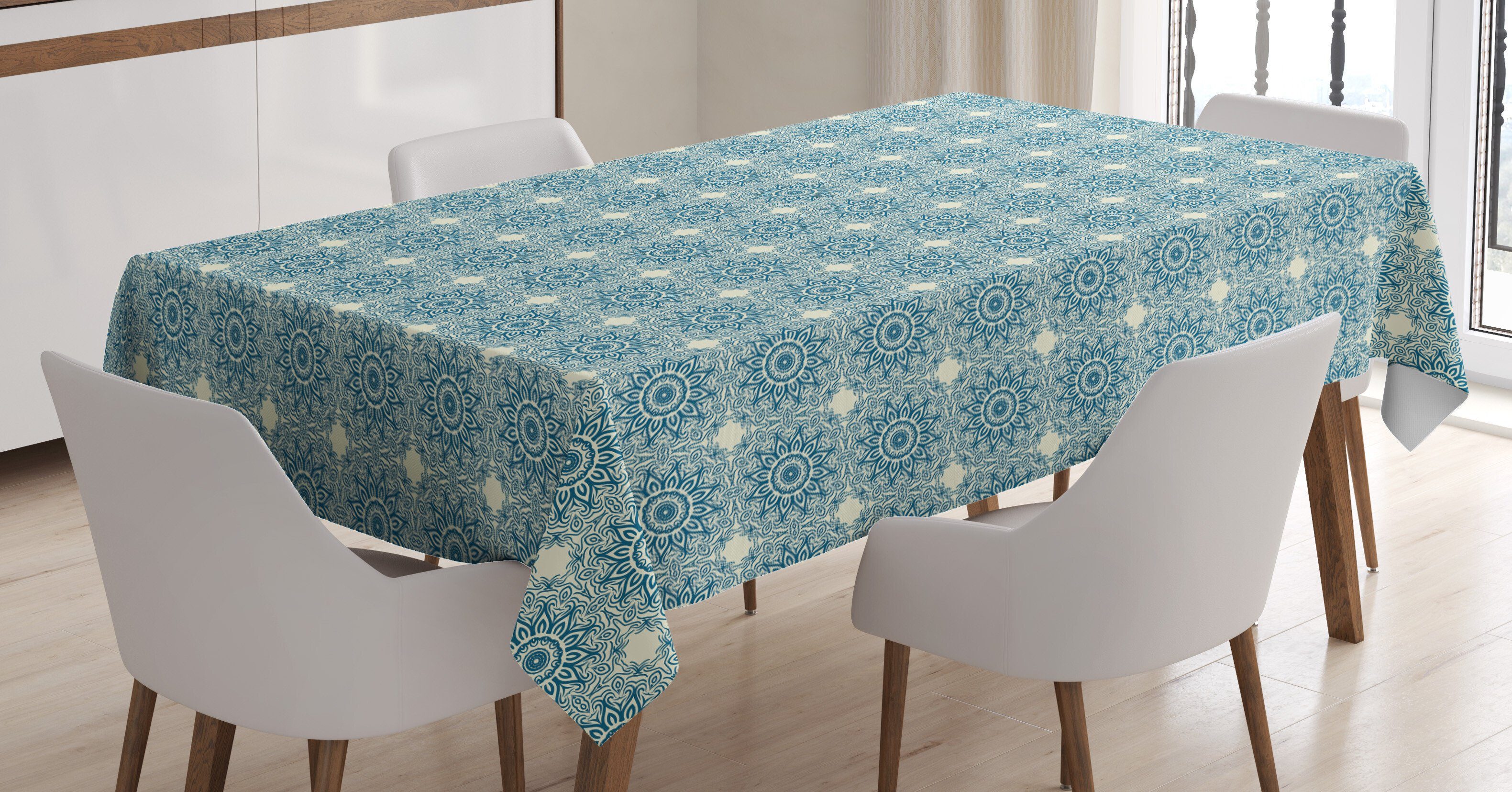 Abakuhaus Tischdecke Farbfest Waschbar Für den Außen Bereich geeignet Klare Farben, Blauer Mandala abstrakte Sonnenblume