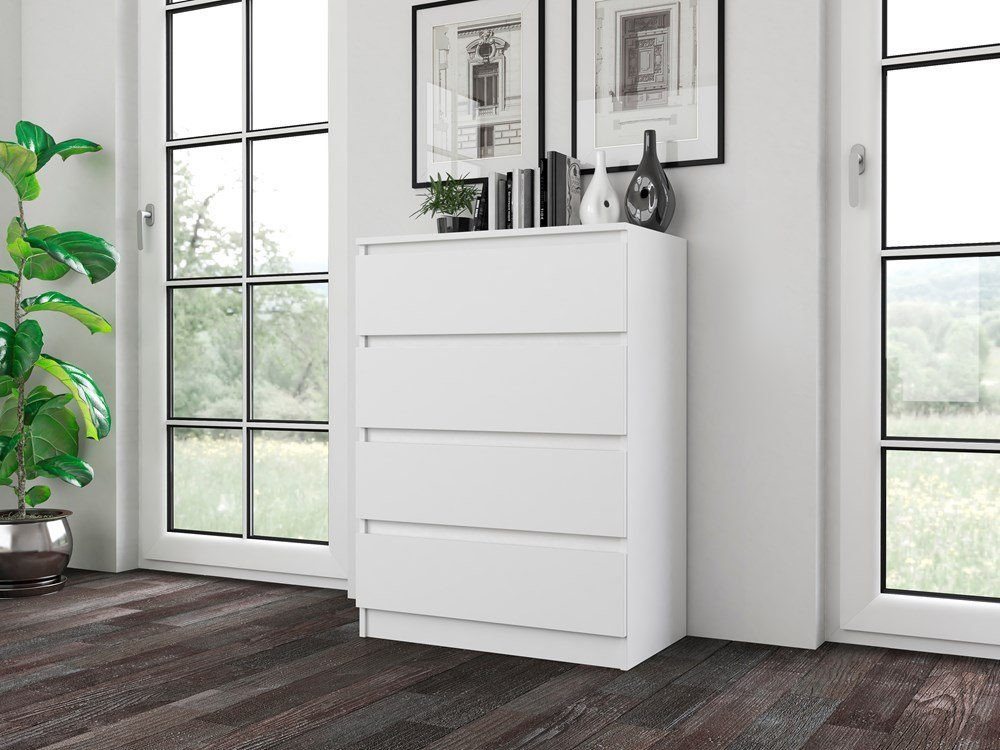Home Collective Kommode weiß Schubladen, Schlafzimmer Flur kleiner Nachttisch, Schrank, Sideboard, Highboard, Breite 70 cm Höhe 97cm mit vier Schubladen
