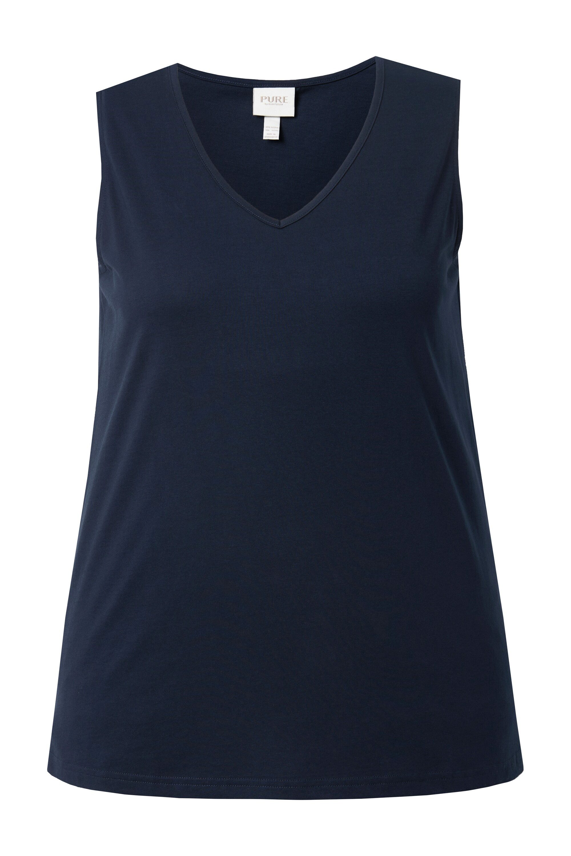 Ulla Popken Longtop Top Classic V-Ausschnitt ärmellos Biobaumwolle