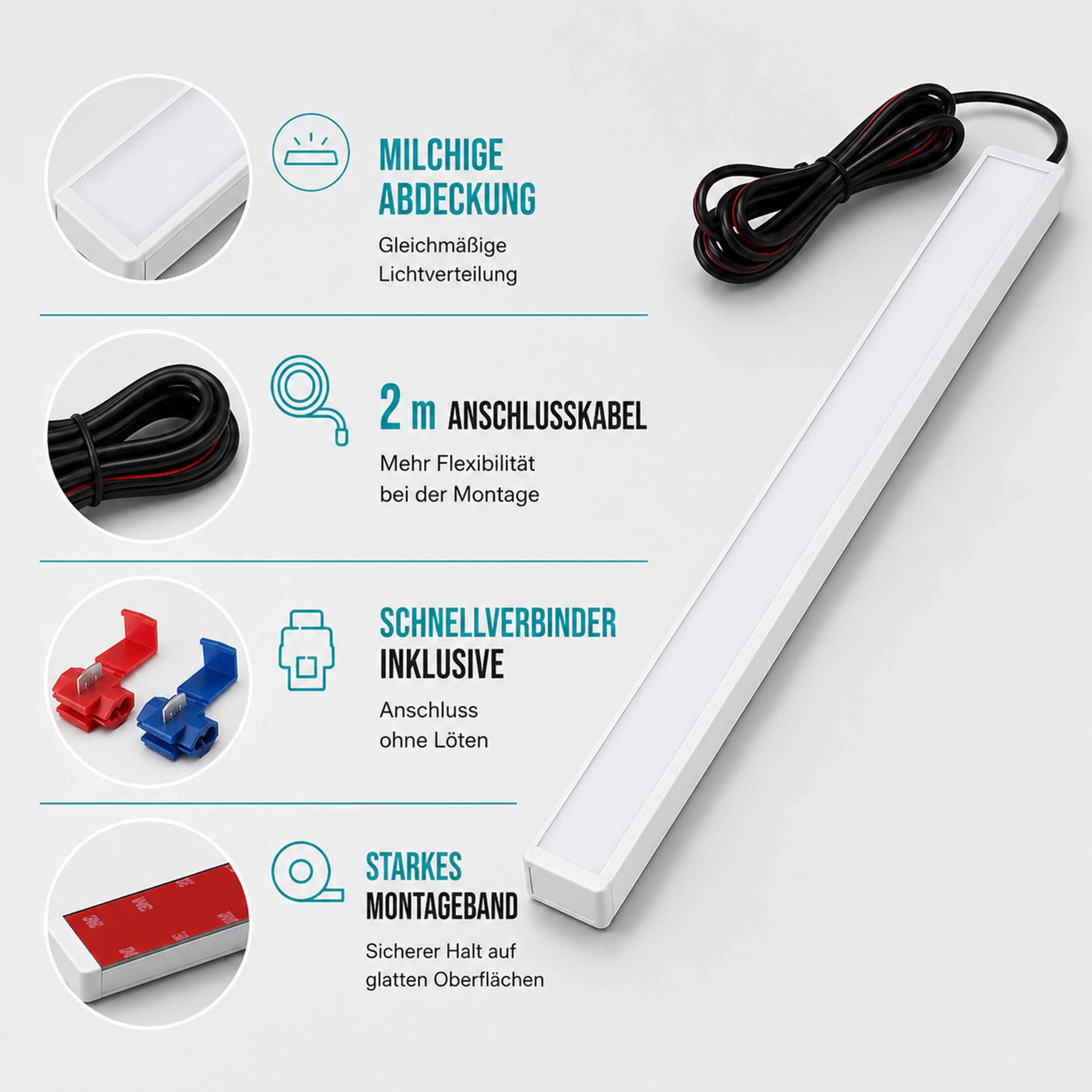 QLS LED Einbauleuchte 100 cm Laderaumbeleuchtung, LED fest integriert, Kaltweiß, Innenbeleuchtung Kofferraum Hülse weiß milchig