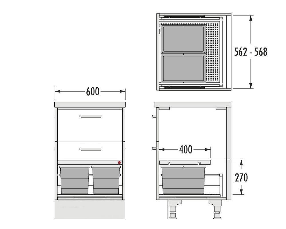 Hailo Einbaumülleimer Hailo Abfallsammler 3301611 Allegro 270 Einsatz 2x 14 Liter Dunkelgrau – Bild 5 von 5