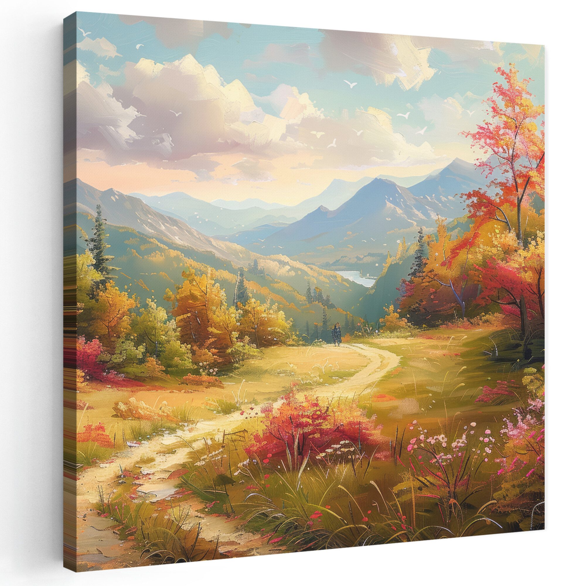 OneMillionCanvasses® Leinwandbild Landschaft - Illustration - Natur, Fotodruck (1 St), Wandbild, Deko Schlafzimmer Wohnzimmer Flur 20x20 cm