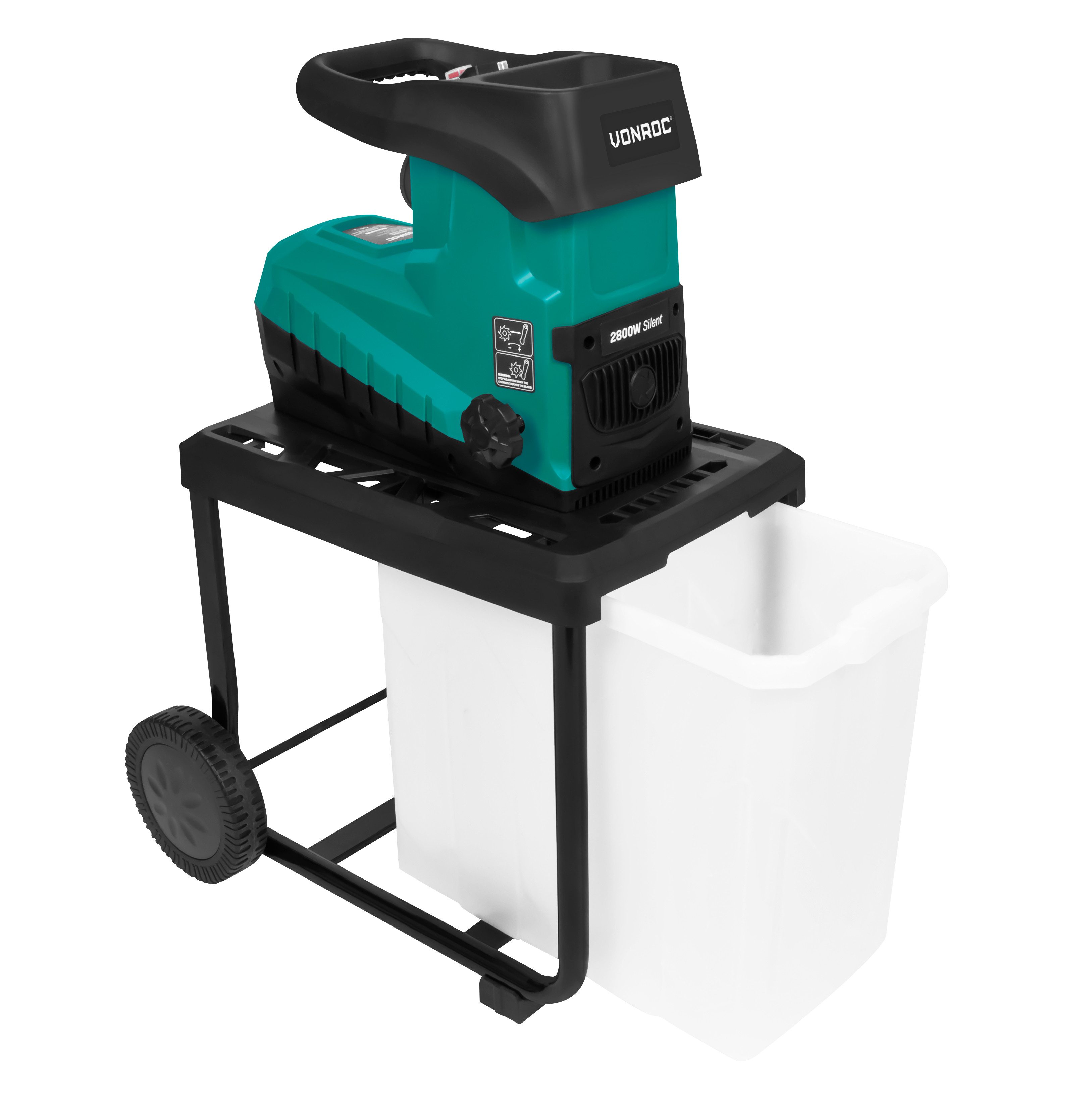 VONROC Häcksler elektrisch für Äste bis zu, 4,5 cm max. Astdurchmesser, (SET, Je nach Set mit 2500W oder 2800W), Gartenhäcksler Maschine mit Auffangsack