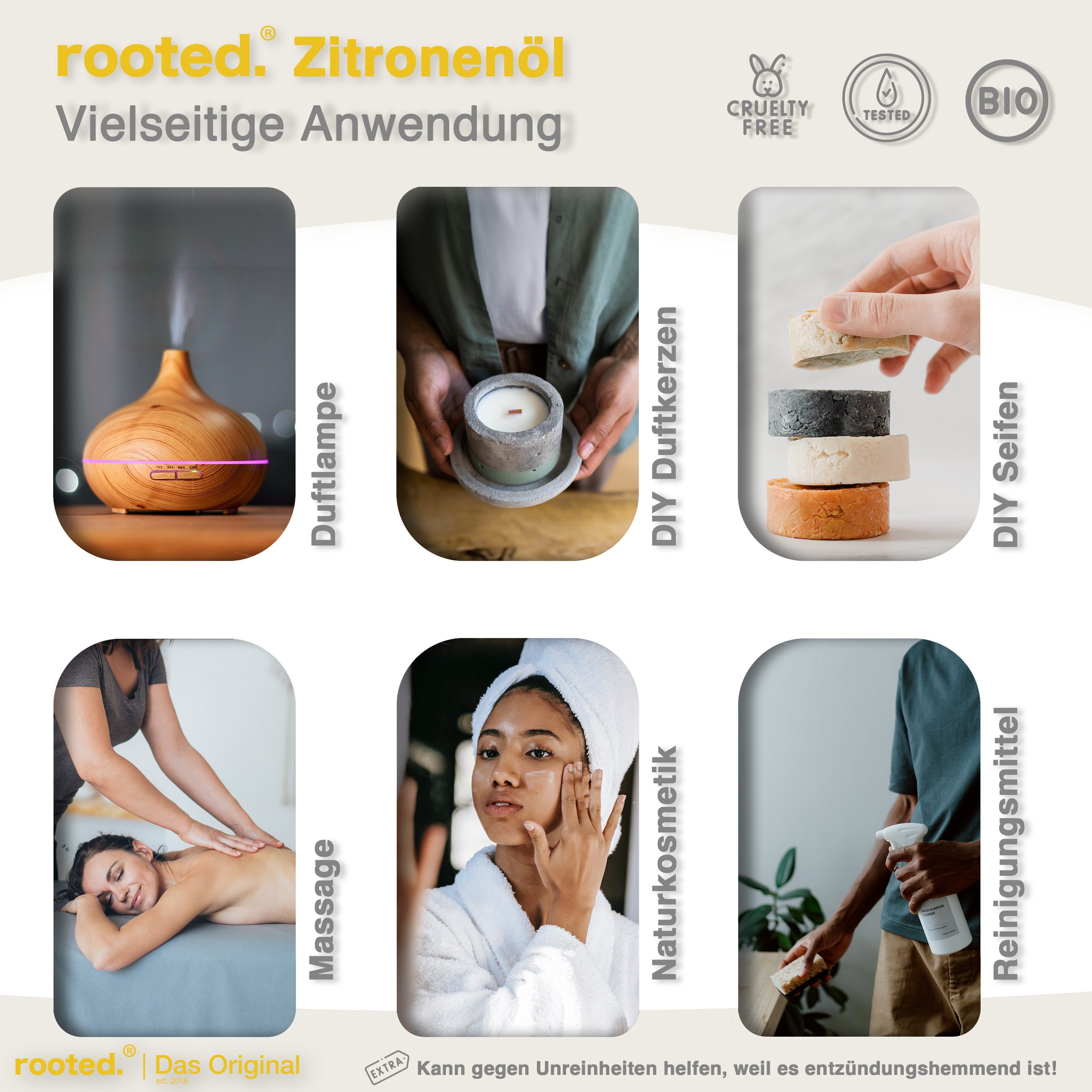 rooted.®, 10ml Körperöl Zitronenöl, rooted. ätherisches limon Citrus