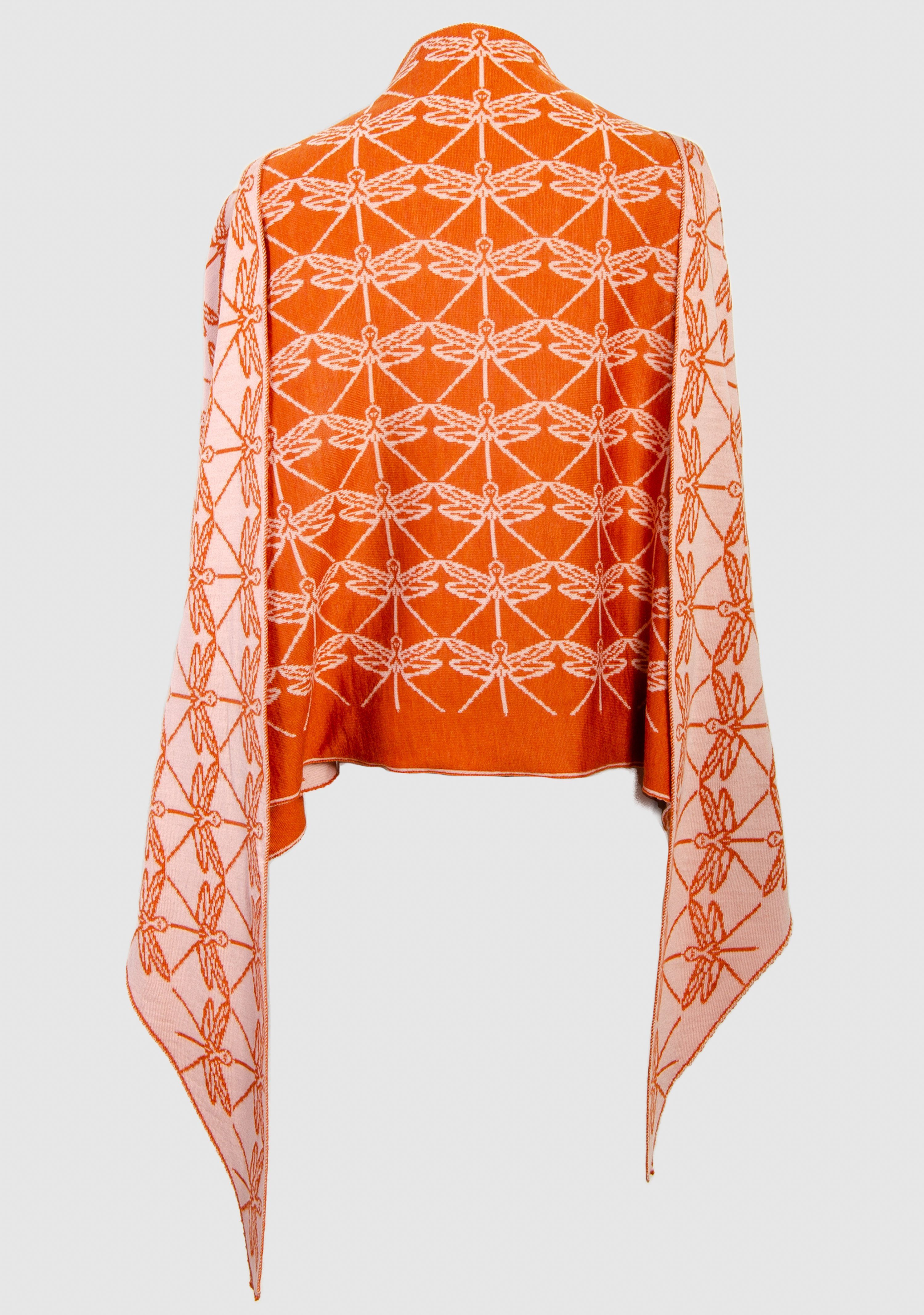 LANARTO slow fashion extrasoft Libelle Merino zweifarbig 100% Modetuch orange_rosa Schultertuch