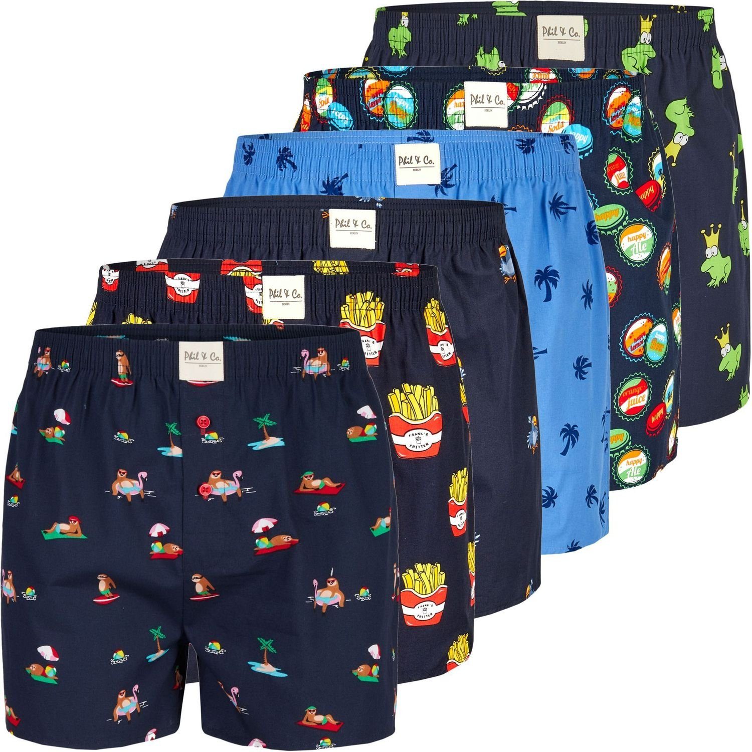 Phil & Co. Boxershorts 6 Phil & Co Webboxer BASIS Herren american Boxer Boxershorts kariert oder Druck (1-St)