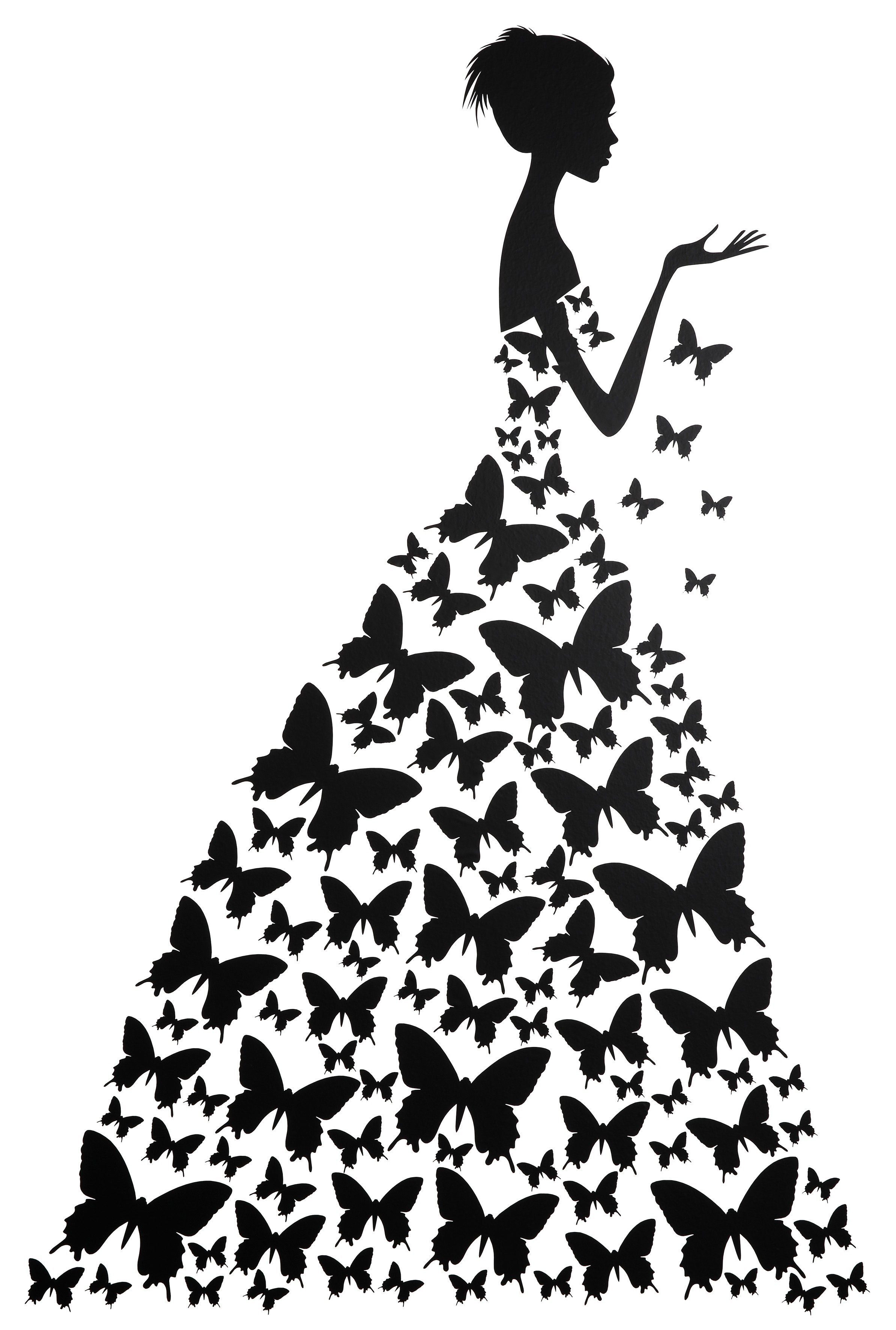 Wall-Art Wandtattoo Prinzessin Schmetterlingsfrau, selbstklebend, entfernbar