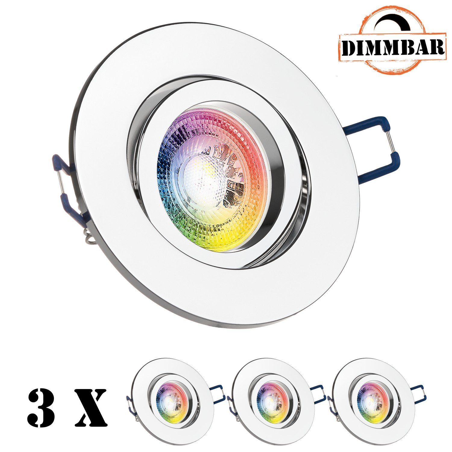 LEDANDO LED Einbaustrahler 3er RGB LED Einbaustrahler Set GU10 in chrom mit 3W LED von LEDANDO -