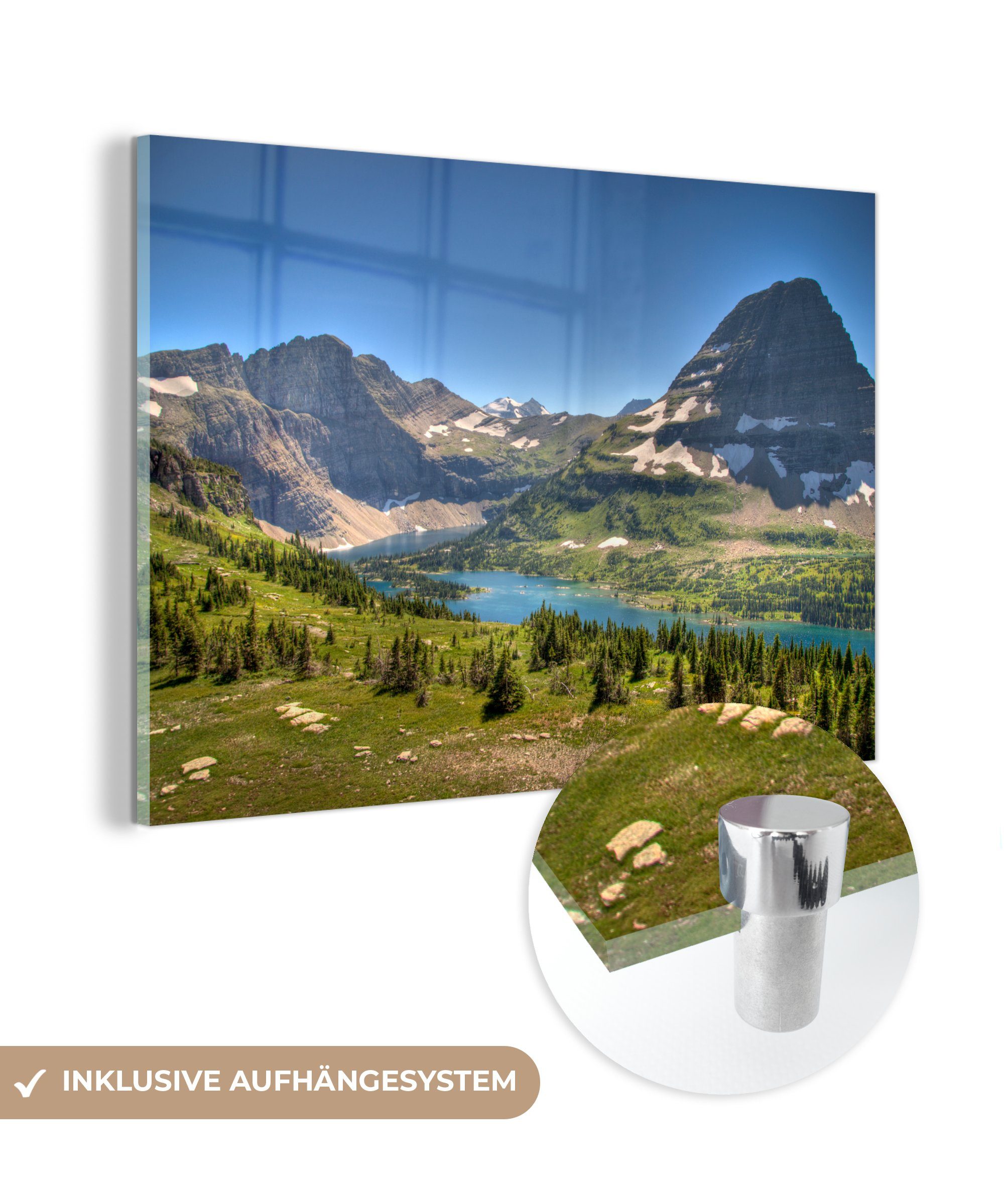 MuchoWow Acrylglasbild Fluss zwischen Bergen in Montana, (1 St), Acrylglasbilder Wohnzimmer & Schlafzimmer