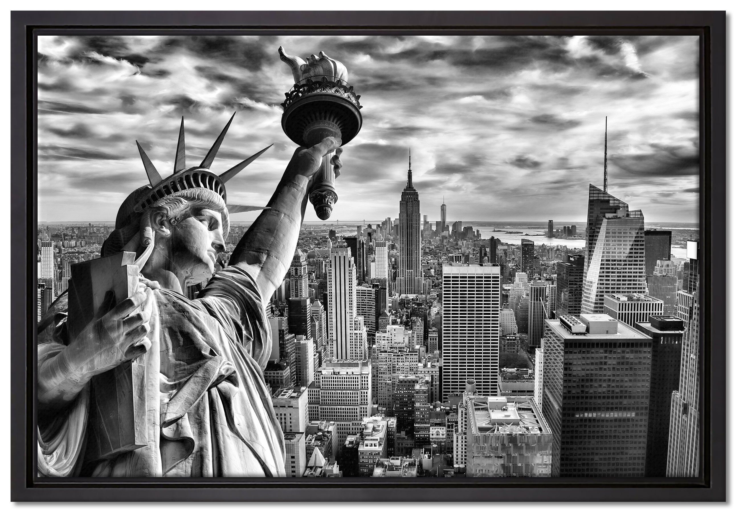 Pixxprint Leinwandbild Freiheitsstatue in New York, Wanddekoration (1 St), Leinwandbild fertig bespannt, in einem Schattenfugen-Bilderrahmen gefasst, inkl. Zackenaufhänger