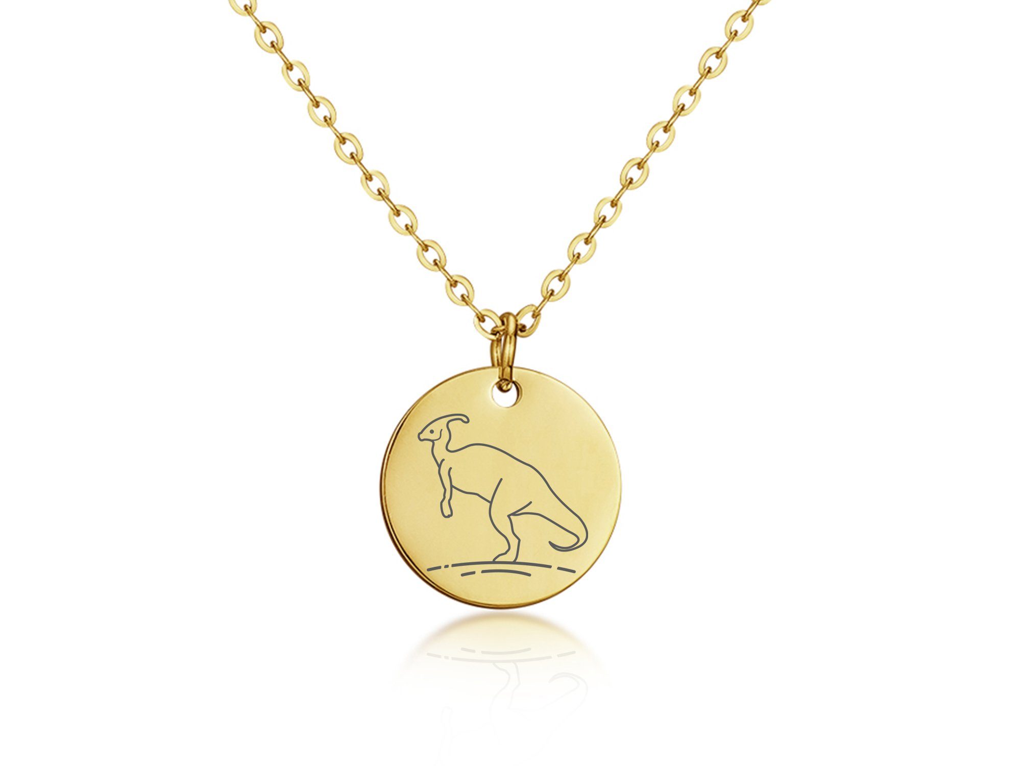 Silberkettenstore Kette vier Längen gold Anhänger mit Halskette und Farben Anhänger Parasaurolophus zwei mit Edelstahl, 