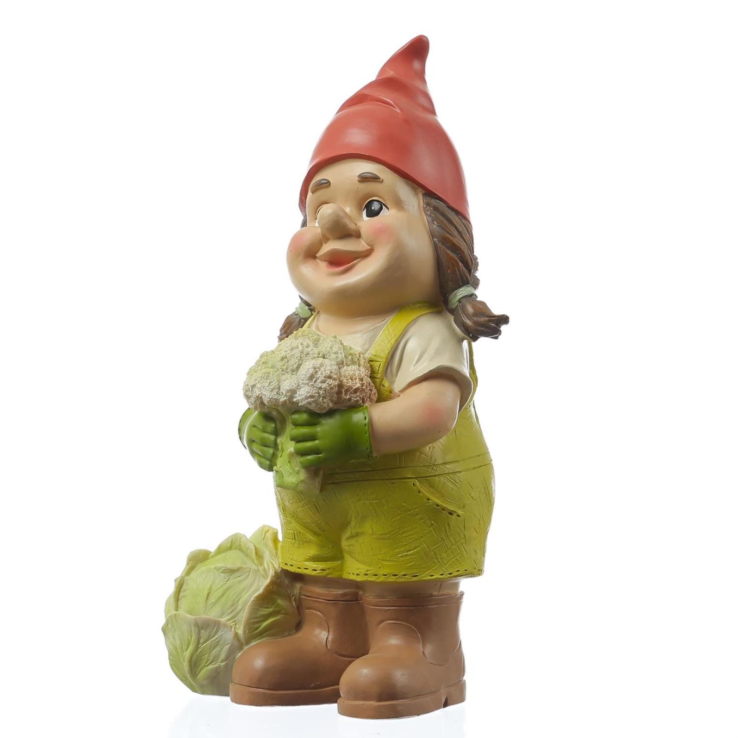 Gartenzwerg MAGDA Gärtner Zwerg mit Gemüse Polyresin Gartenfigur Gnom 29cm