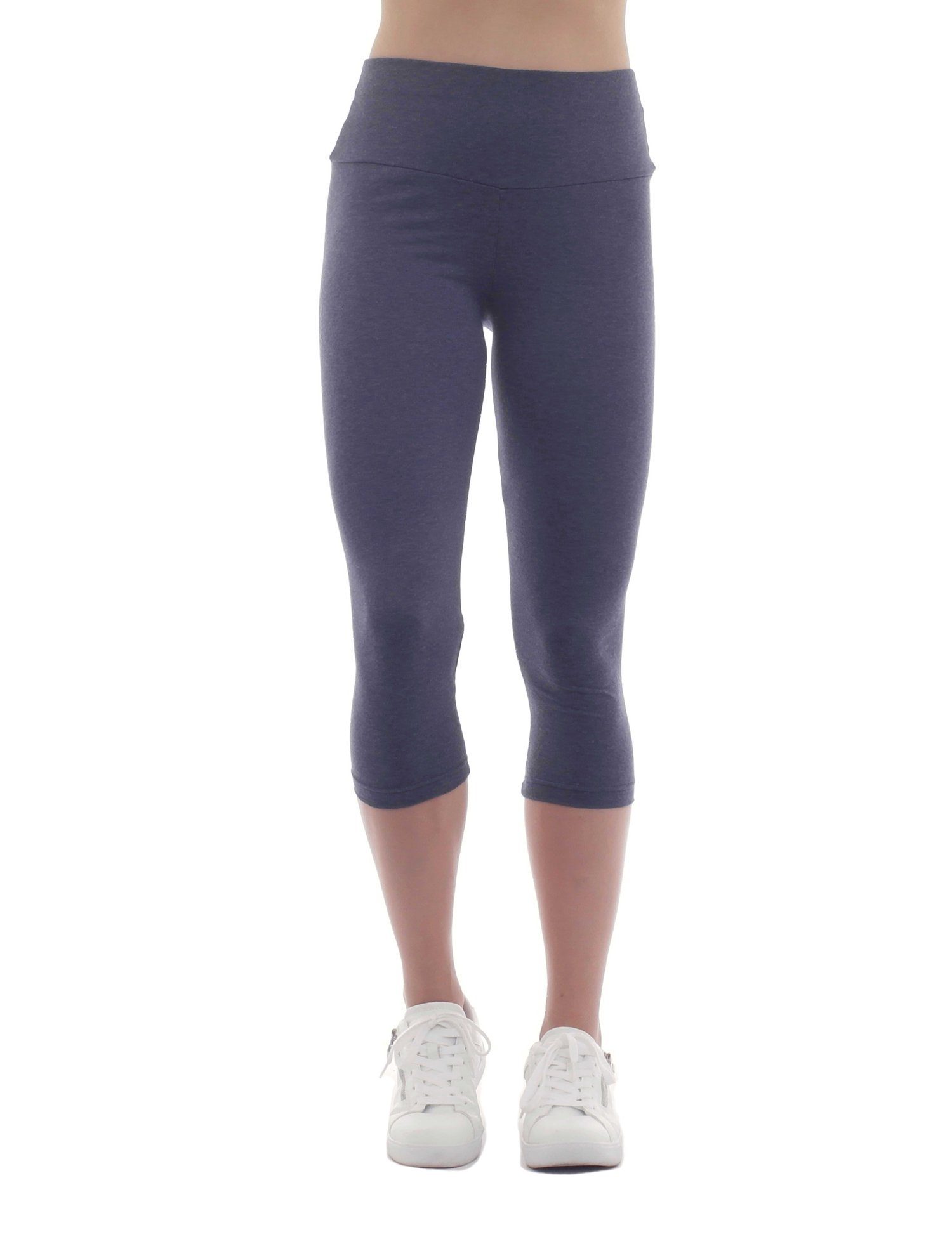 F&K-Mode Caprileggings Damen Capri 3/4 Leggings hoher Bund Baumwolle Hose hoher Bund jeans