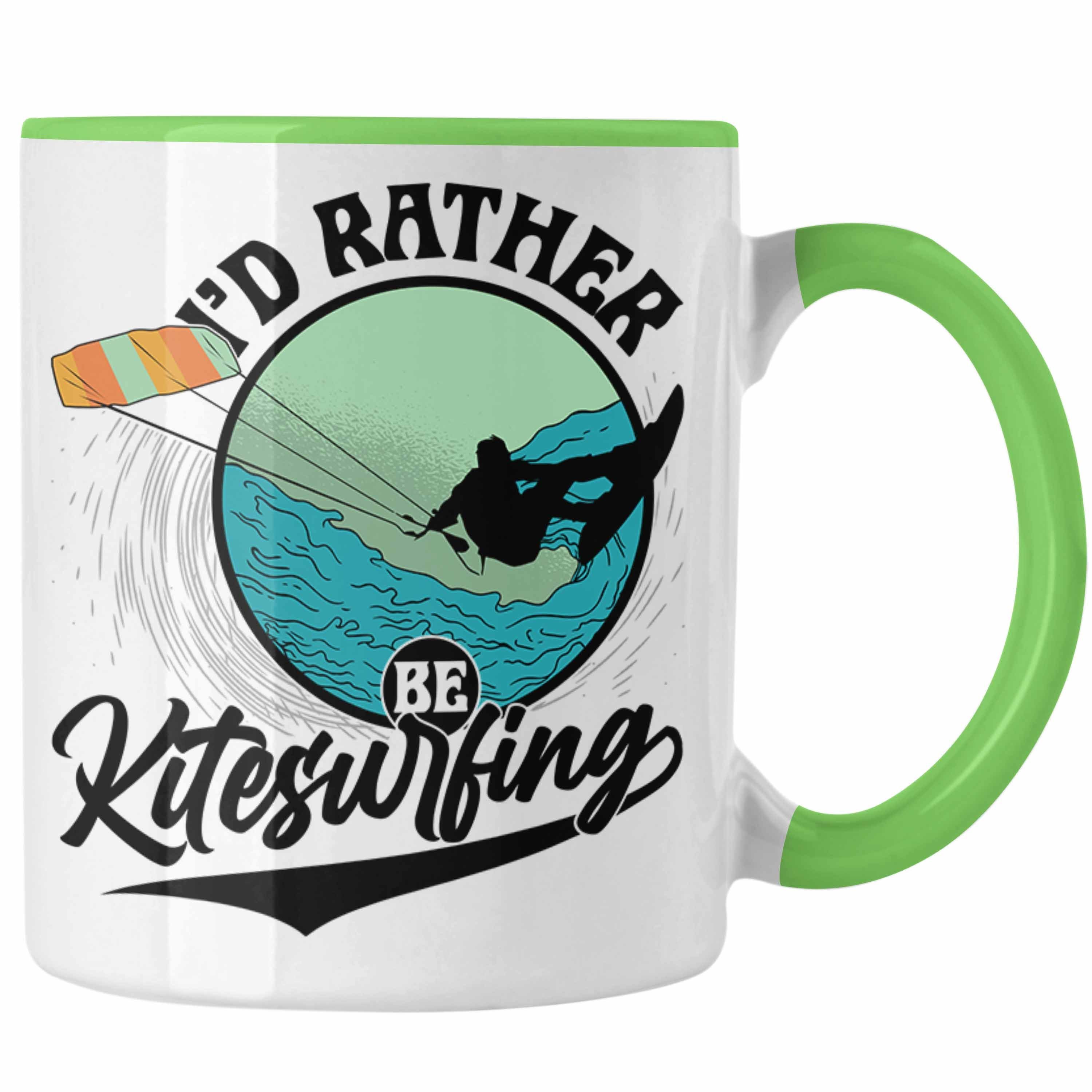 Trendation Tasse Kitesurfing Tasse Geschenk für Kitesurfer Geschenkidee I'd Rather Be K Grün