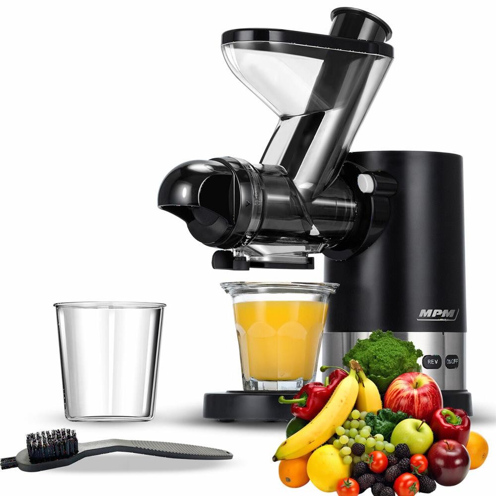MPM Entsafter MPM MSO-17 Slow Juicer 450 W mit 2 Einfüllöffnungen, 60 U/min, 2 Einfüllöffnungen, 450 W, Tropfstopp, Rückwärtsfunktion