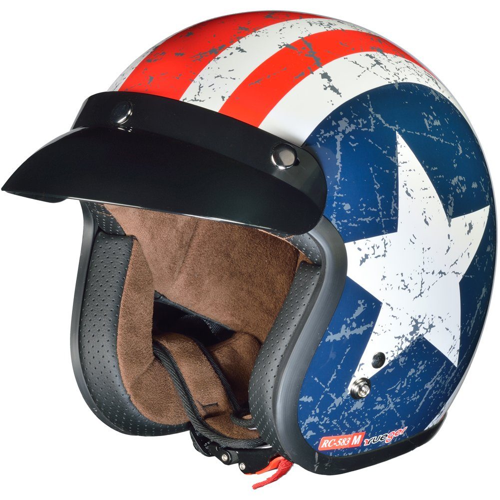 rueger-helmets Motorradhelm RC-583 Jethelm Motorradhelm Chopper Jet Motorrad Roller Bobber Helm ruegerRC-583 Rebell XS