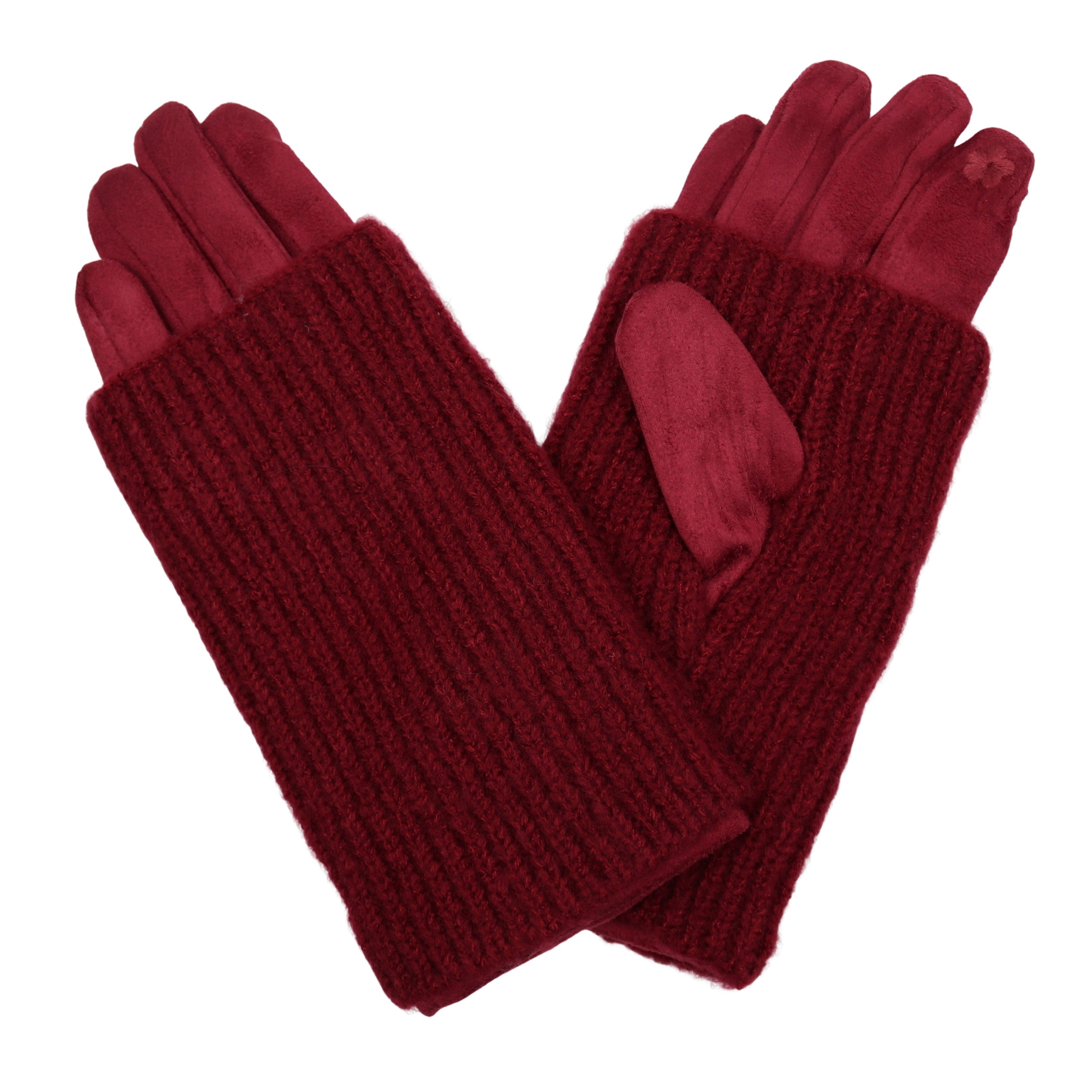 MIRROSI Strickhandschuhe Damen Handschuhe 2 in 1 mit abnehmbarer Strick Manschette (Einheitsgröße für Erwachsene)