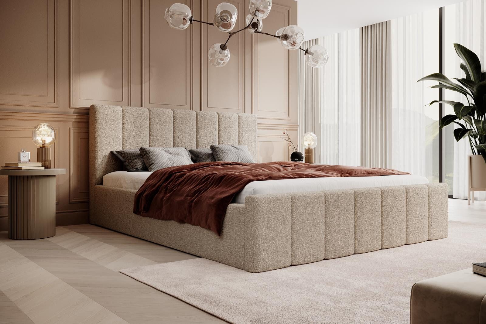 Compleo Polsterbett Boucle FLAV Stauraumbett, Doppelbett, Modern und Elegan günstig online kaufen