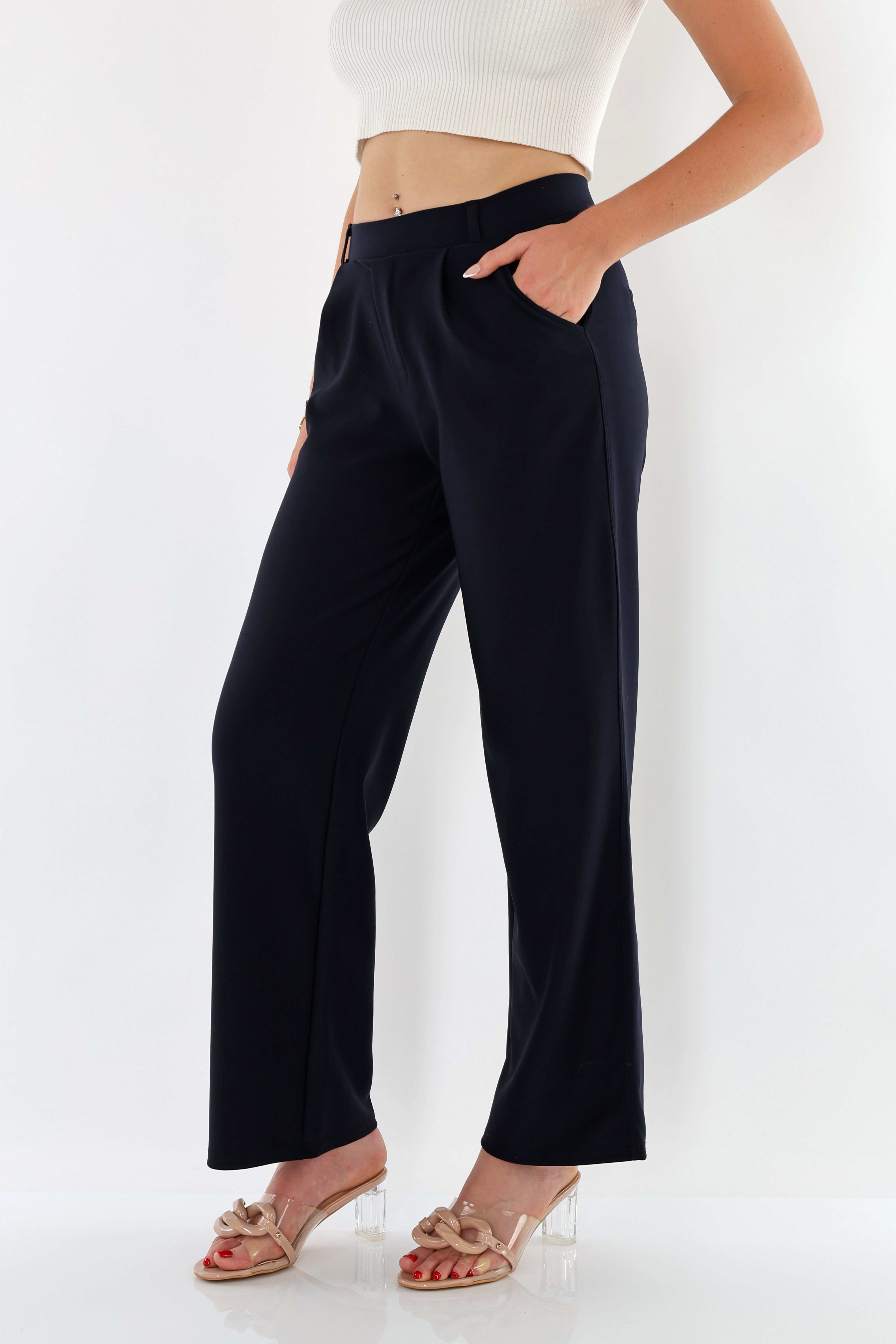 MIRROSI Stretch-Hose Damen Hose mit breitem Bein High Waist