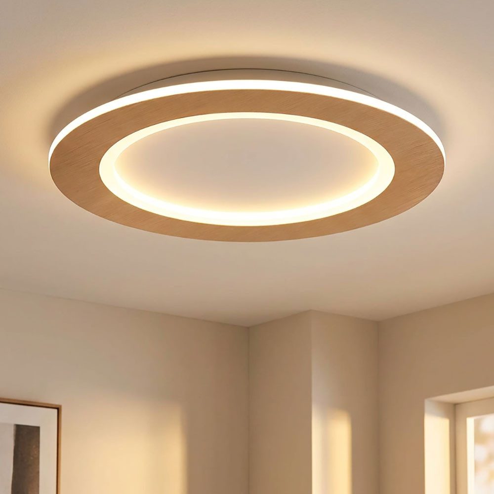 GLOBO LIGHTING LED Deckenleuchte, LED-Leuchtmittel fest verbaut, Warmweiß, Tageslichtweiß, Deckenlampe Deckenleuchte CCT Schaltung LED Backlight Holzoptik rund
