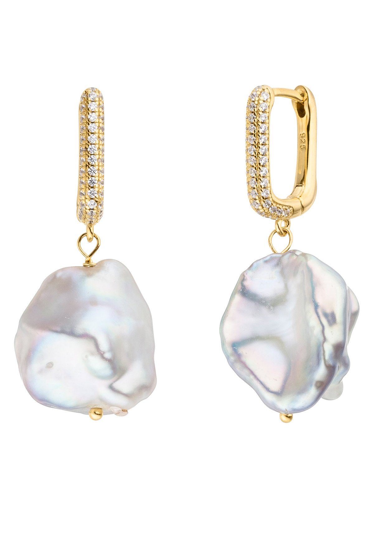 Firetti Paar Creolen Schmuck Geschenk, Ohrschmuck Perle glitzernd, Made in Germany - mit Zirkonia (synth) - mit Süßwasserzuchtperle