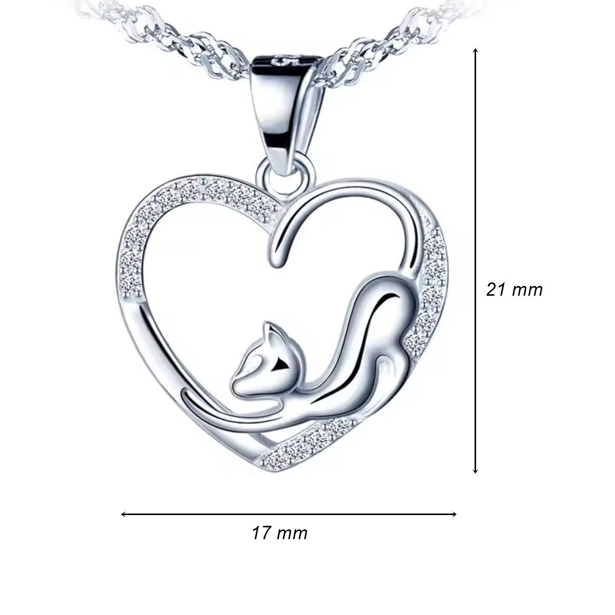 ELLAWIL Silberkette Kette mit Herzanhänger Herz Katze Tieranhänger Zirkonia günstig online kaufen