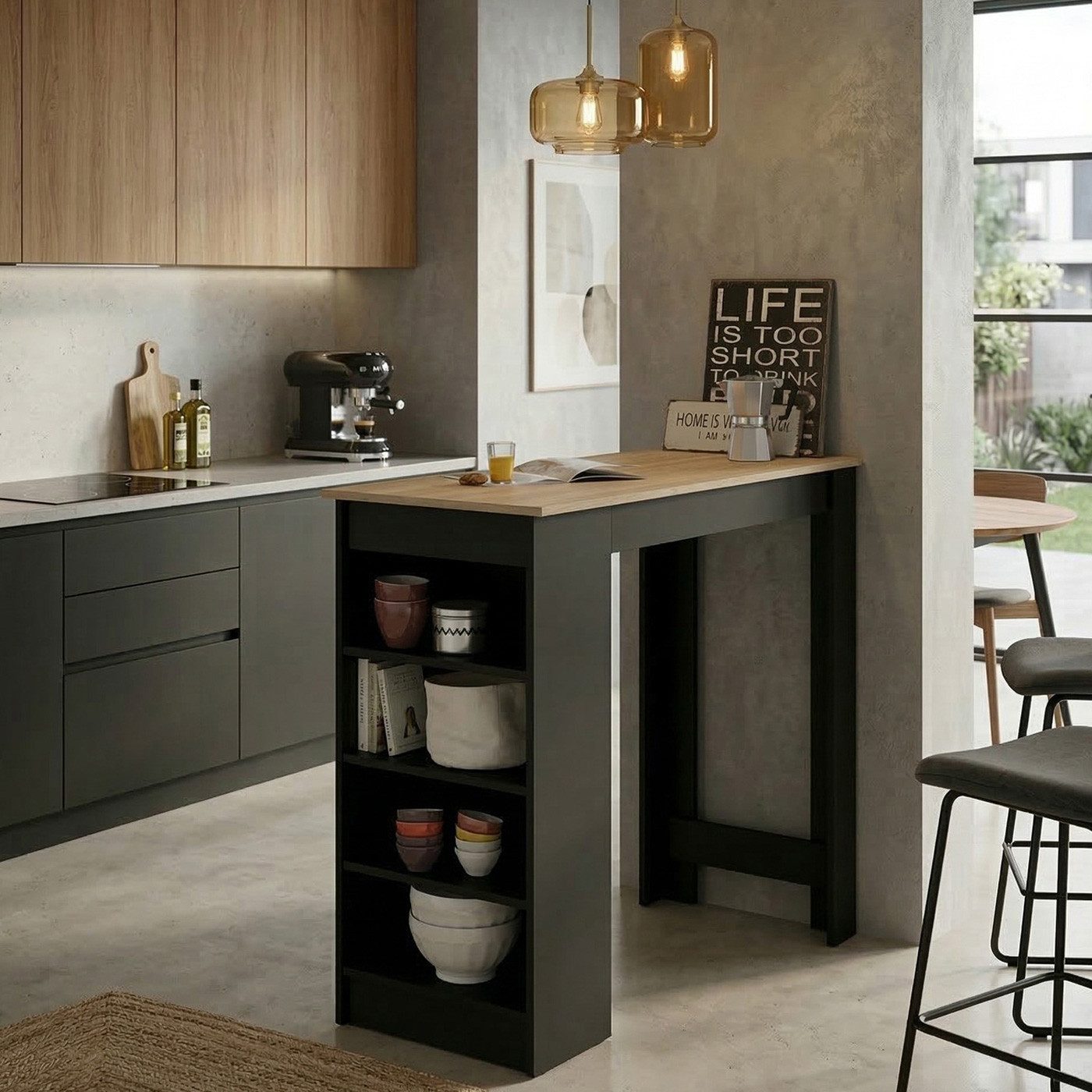Möbel Akut Stehtisch Stehtisch Bartisch Black Regal Sonoma Eiche schwarz