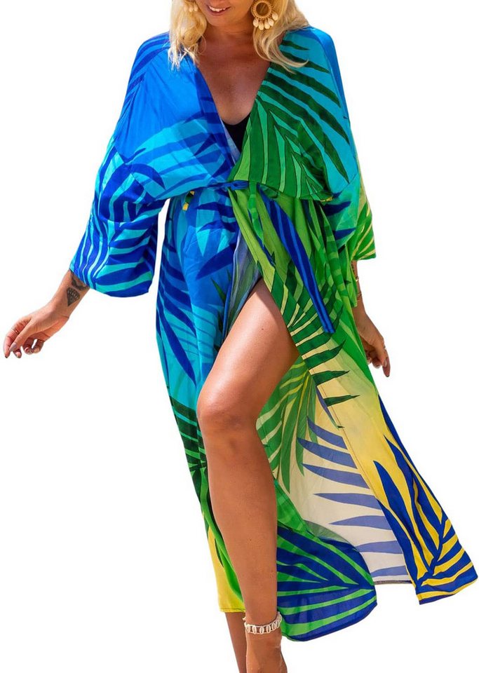 MOPUEA Strandkleid Damen Strandponcho Boho Kimono Cover Up Lang Sommer Cardigan (Strandponcho, 1 langer Strandponcho im Boho-Stil mit offener Vorderseite) Leicht Atmungsaktiv Oversize Boho Print Offene Vorderseite