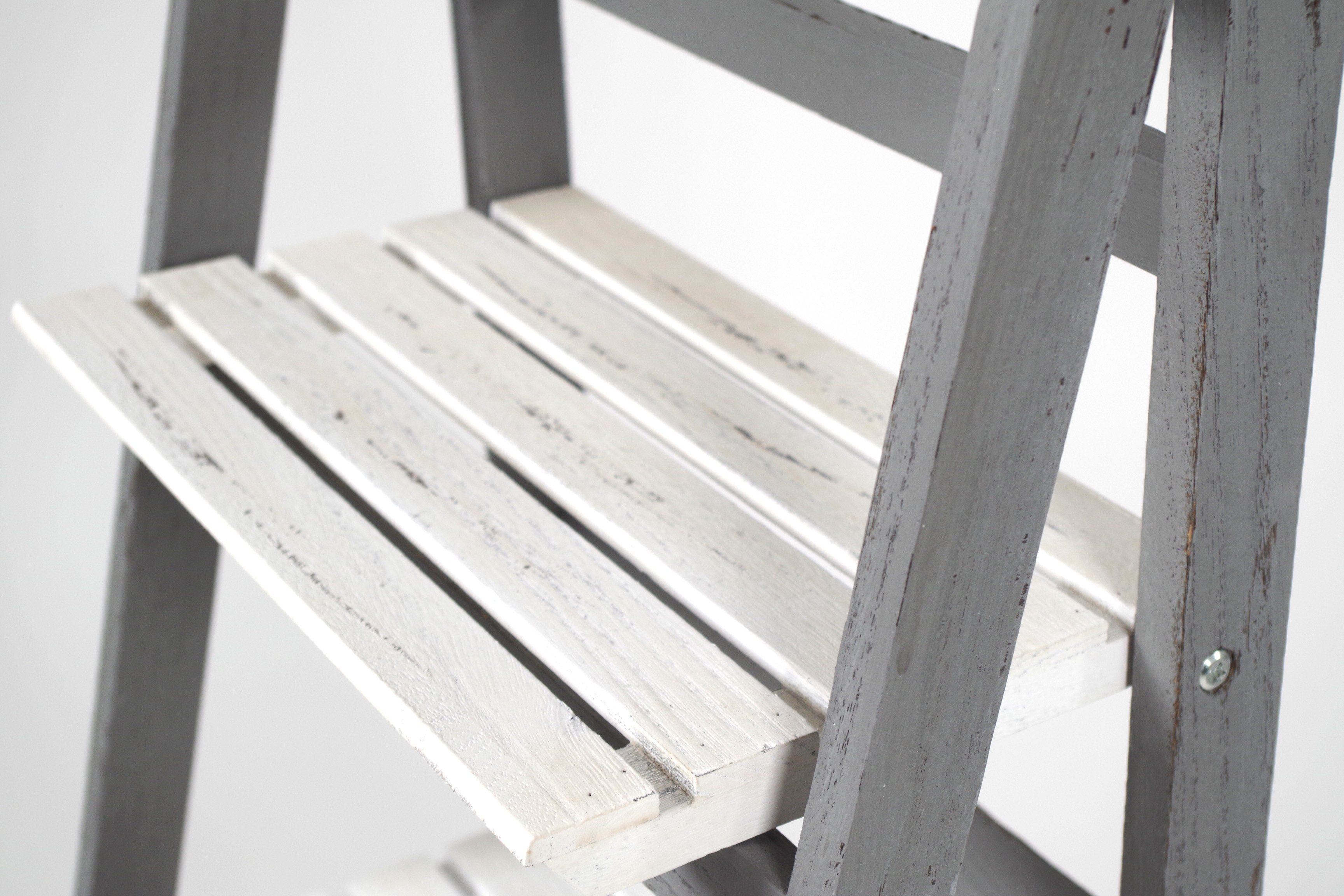 Kobolo Regal Leiterregal im Used Look - WHITE GREY - 4 Böden - Weiß-Grau