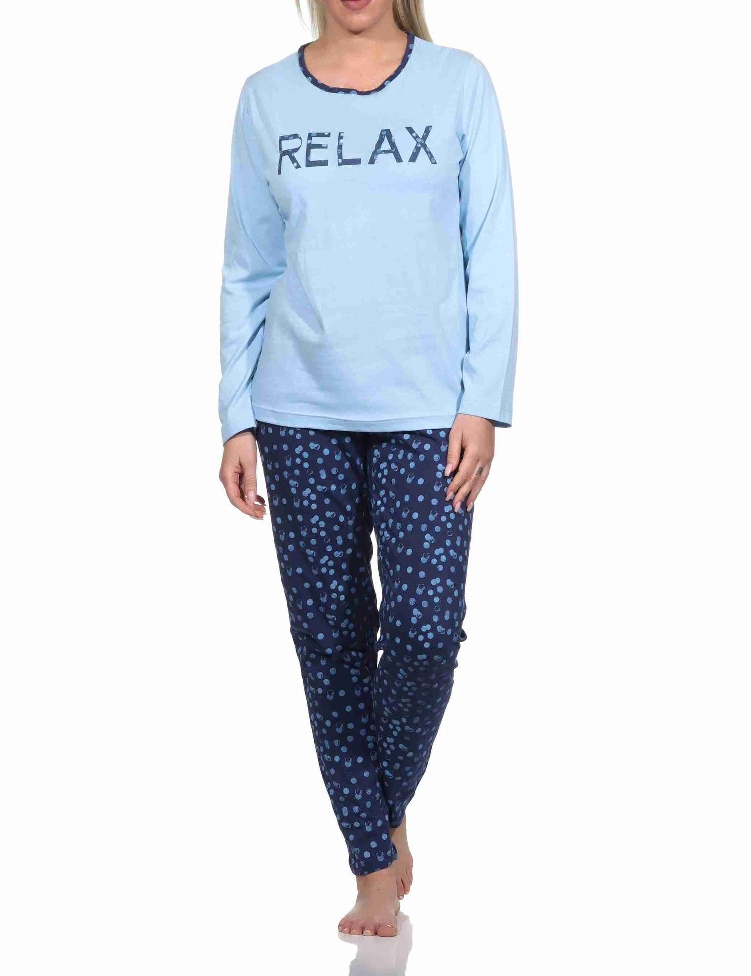 Pyjama Damen Schlafanzug lang in Tupfenoptik