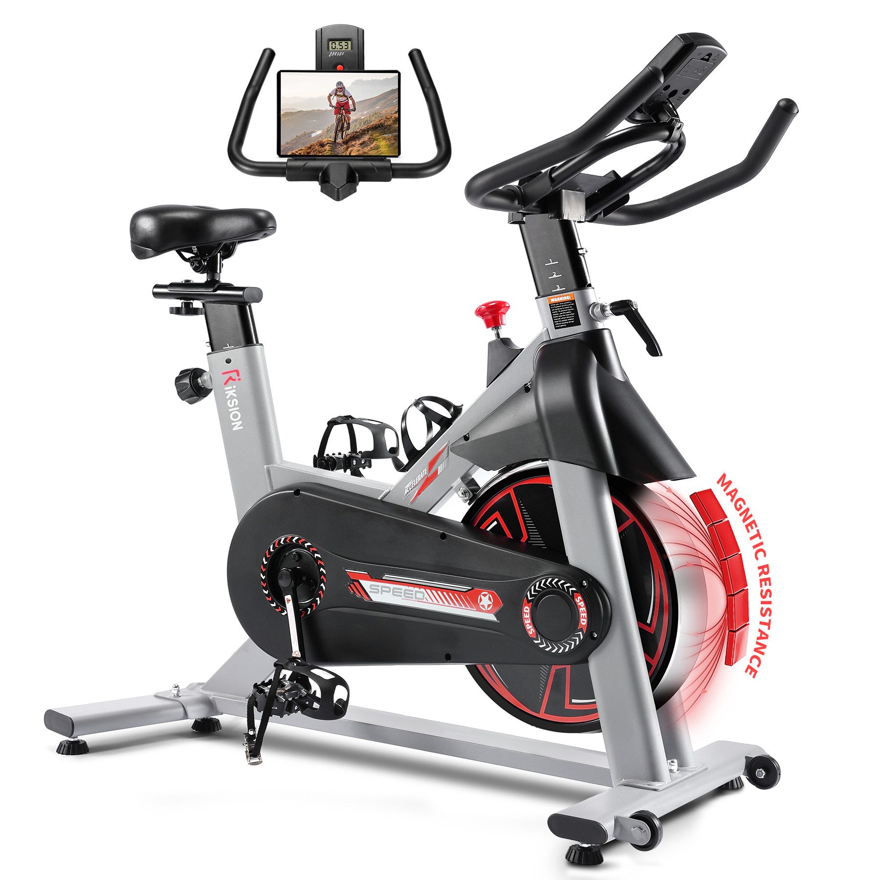 Riksion Heimtrainer mit LCD-Monitor, Magnetwiderstand Stationäres Fahrrad für Zuhause (1-tlg), Indoor Bike mit Flüsterleise,Schweres Schwungrad