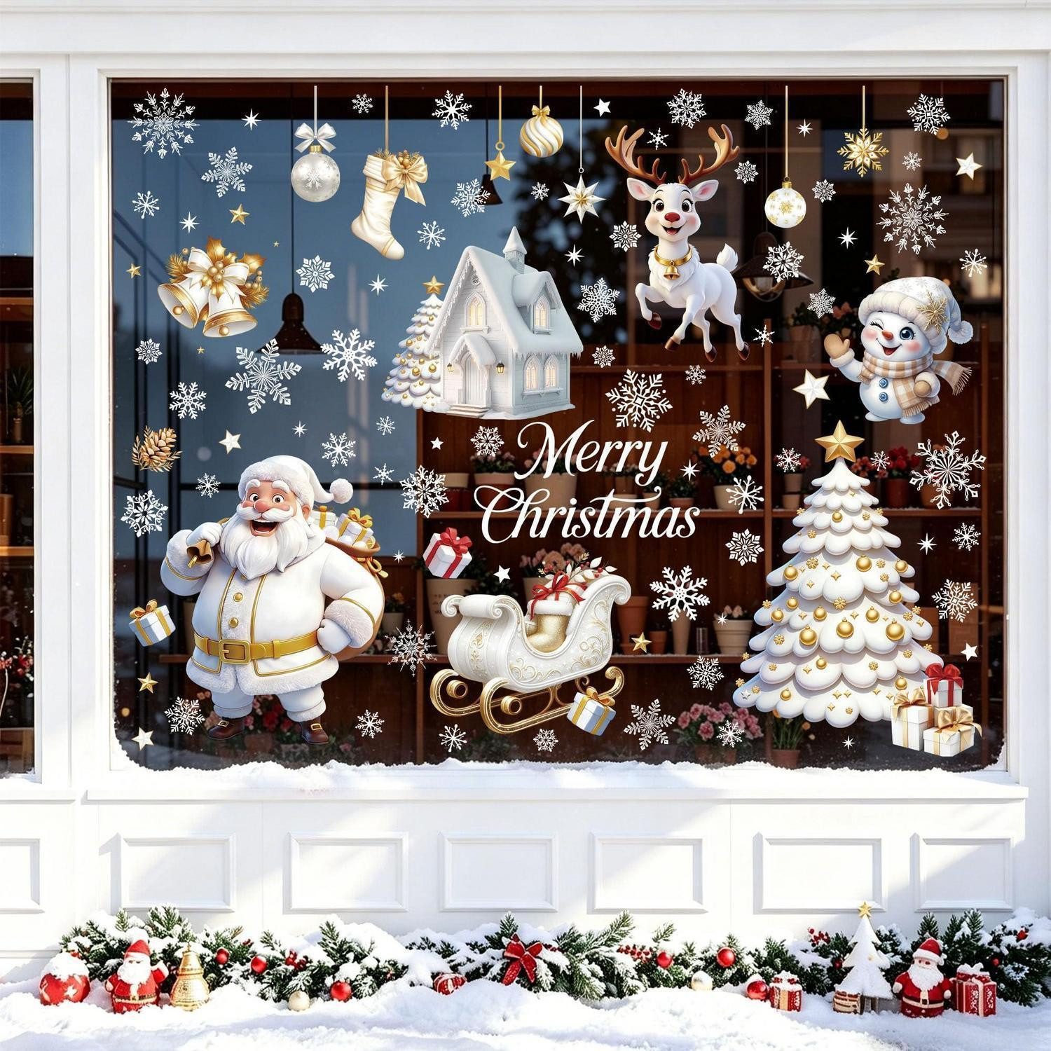 LuxusKollektion Fensterbild Fensterbilder Weihnachten Selbstklebend Weiß-Gold
