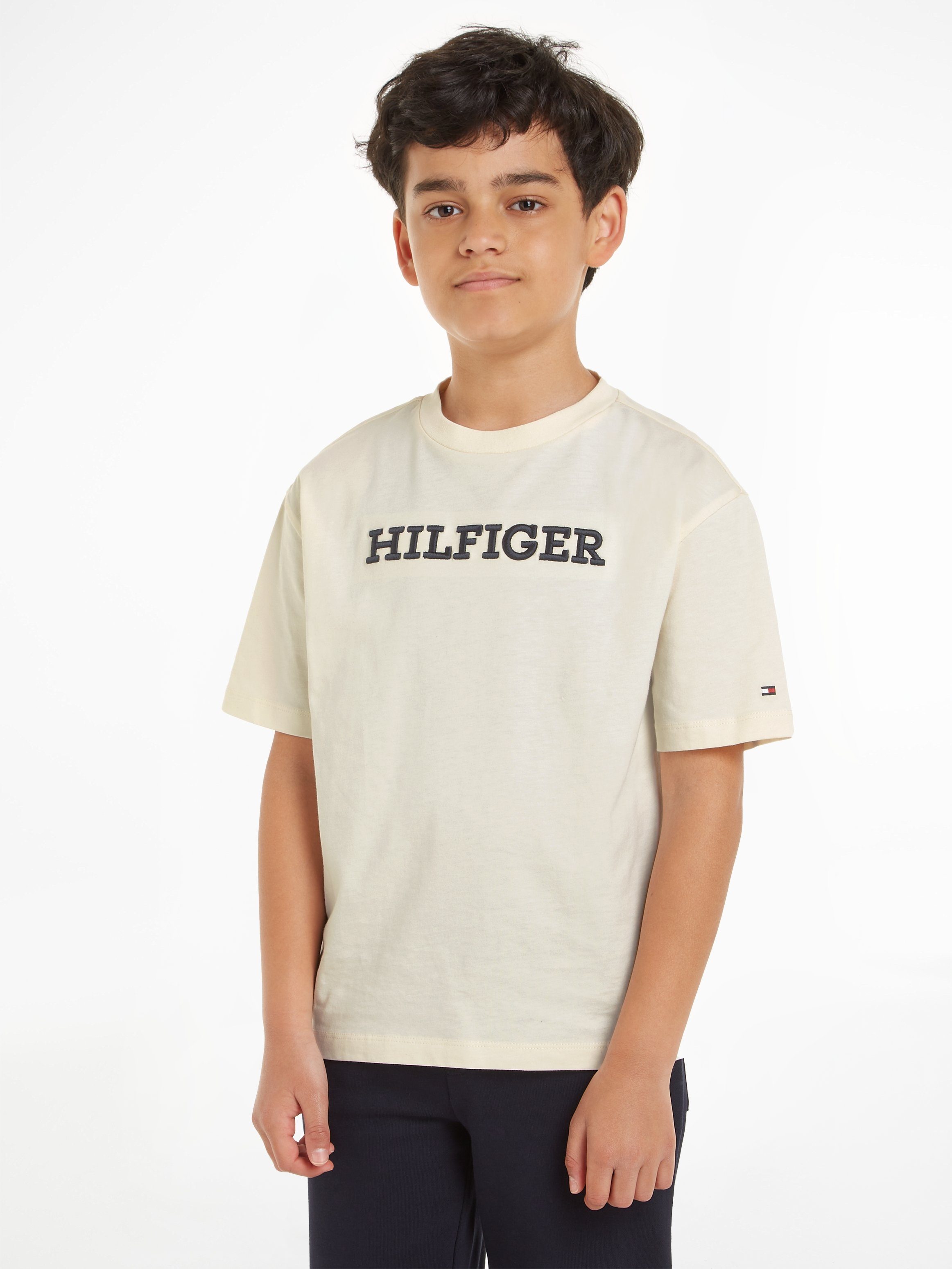 Calico mit U großer TEE Tommy MONOTYPE S/S T-Shirt Logo-Stickerei Hilfiger